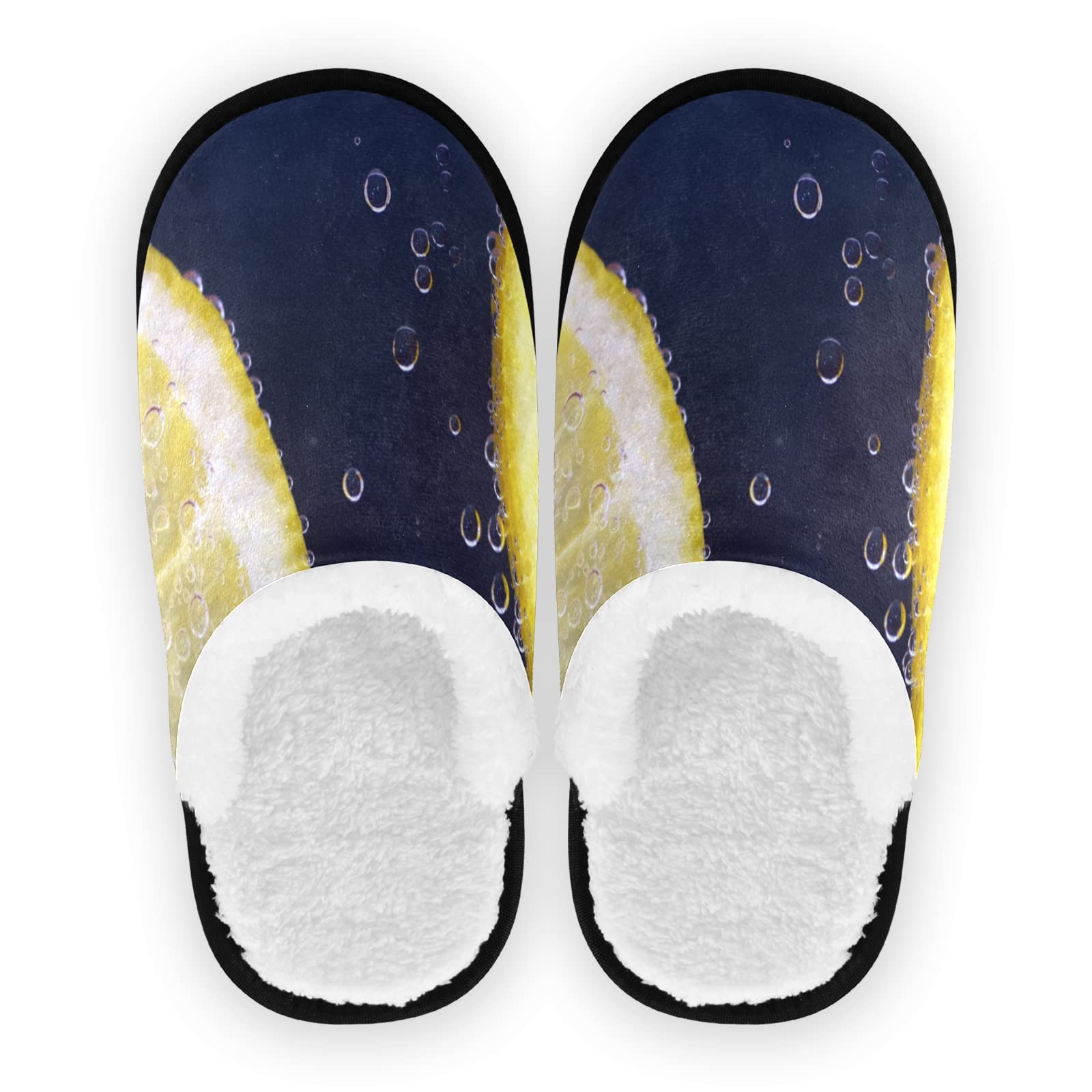 Men's Soft Fuzzy Slippers with Anti-Skid Sole - Warm Coral Fleece House Shoes for Indoor, Travel & Bedroom - Comfortable Plush Slippers in Lemon Blue - Sizes 9-12 | Perfect for Winter, Lounging & Home Relaxation
