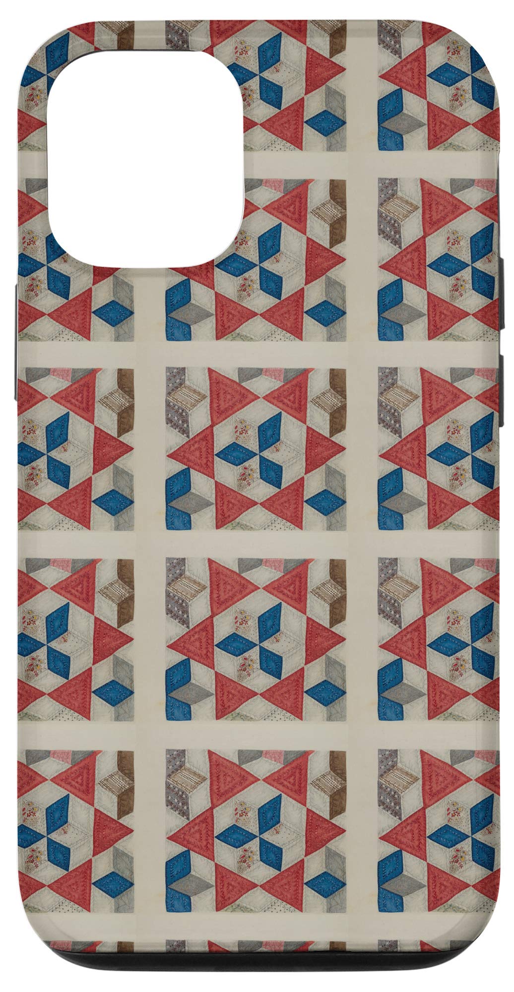 Vintage Quilt Block Pattern iPhone 12/12 Pro Phone Case - Slim Protective Cover with Anti-Slip Grip - Perfect for Everyday Use, Travel & Gift Giving