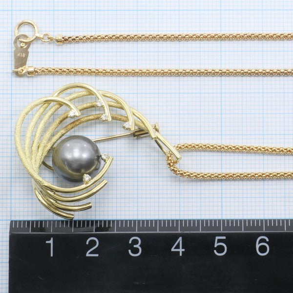 18K Yellow Gold Black Tahitian Pearl Diamond 2-Way Convertible Necklace & Brooch - Elegant Jewelry for Weddings, Parties & Special Occasions