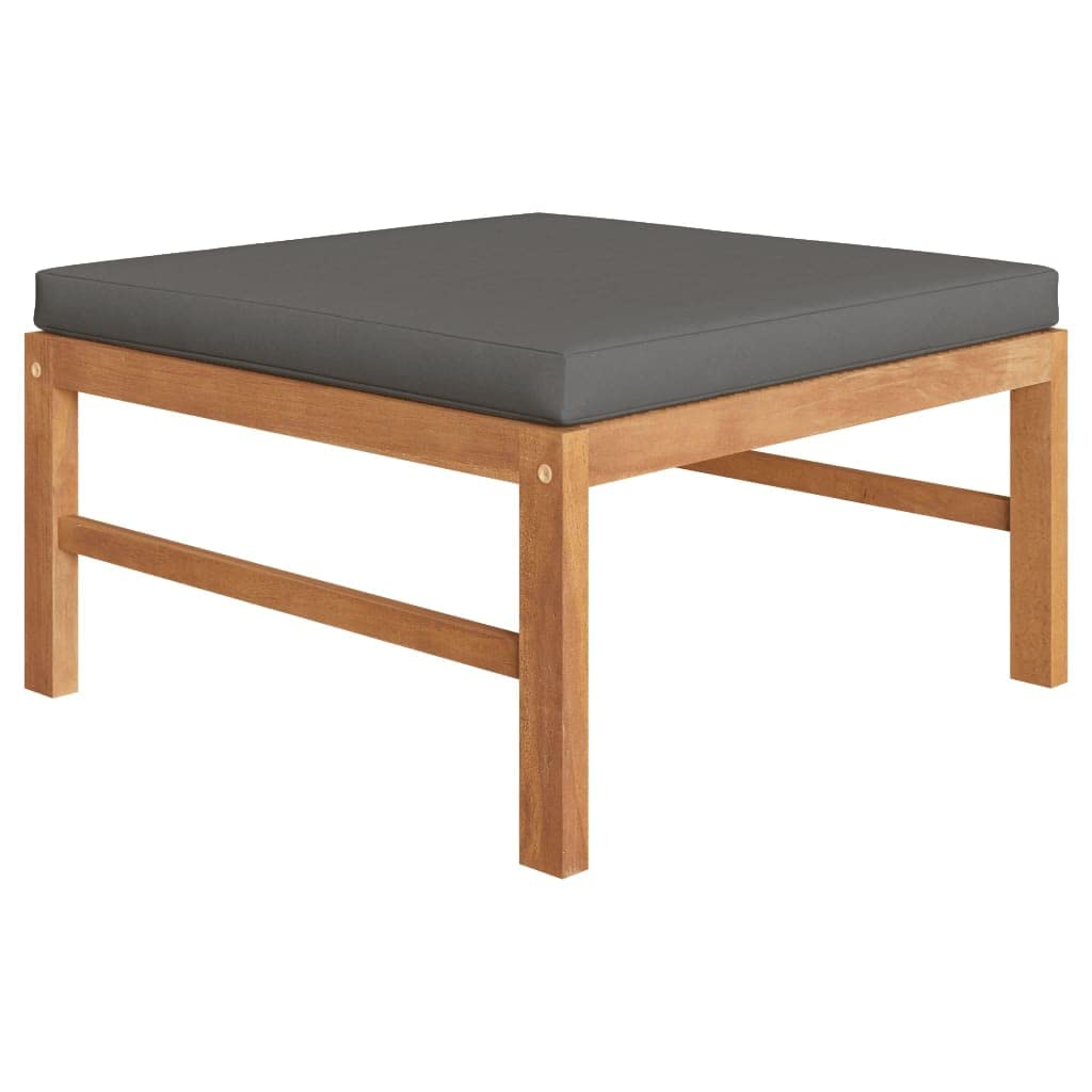 Premium Teak Wood Footrest with Dark Gray Cushion - Outdoor Patio Furniture for Garden, Poolside, Backyard Relaxation & Lounging