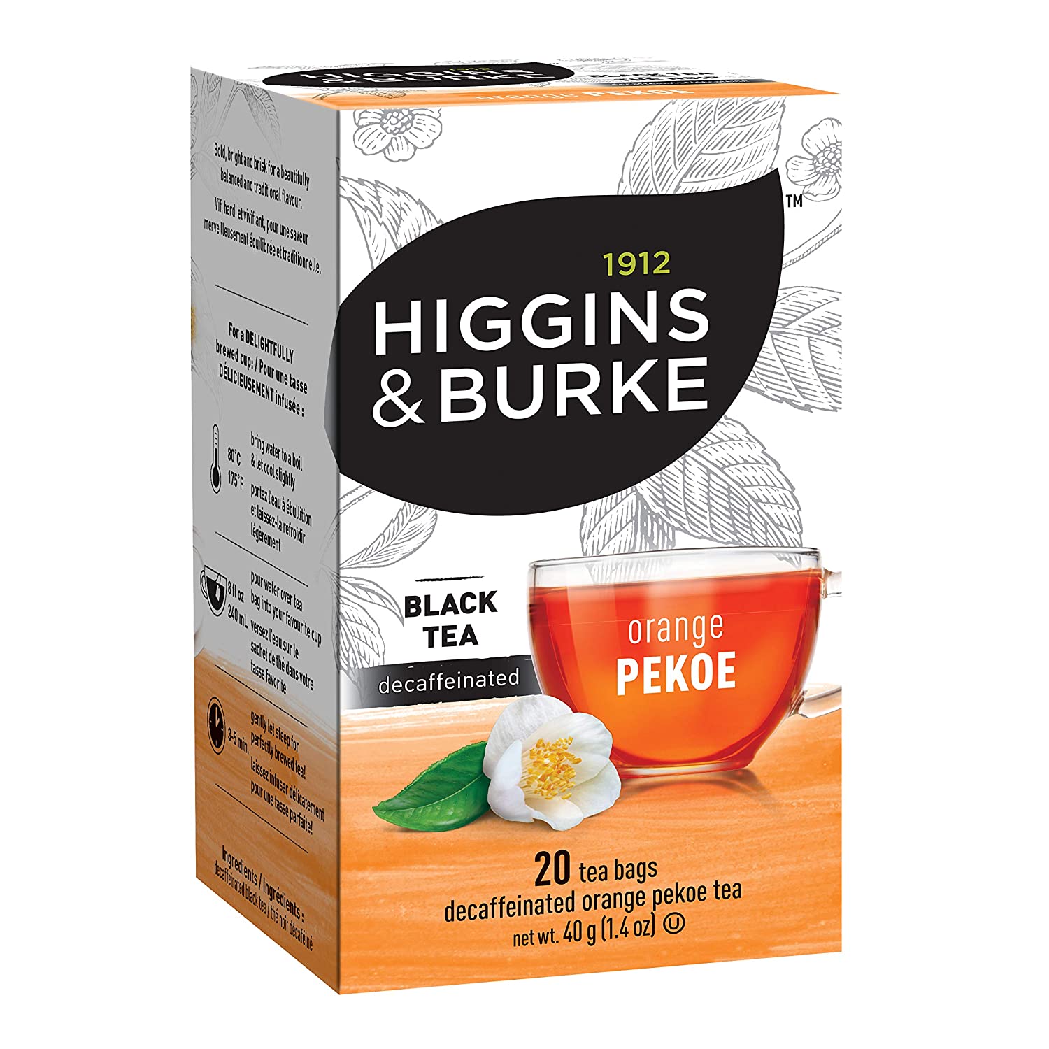 Higgins & Burke Decaffeinated Orange Pekoe Tea Bags - 20 Count | Premium Black Tea for Relaxation & Afternoon Tea Time
