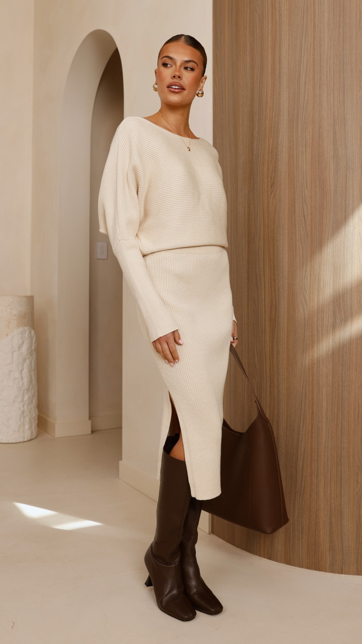 Iluka Knit Top Women's Casual Beige Sweater - Soft Comfortable Pullover for Fall & Winter, Perfect for Office, Travel & Daily Wear