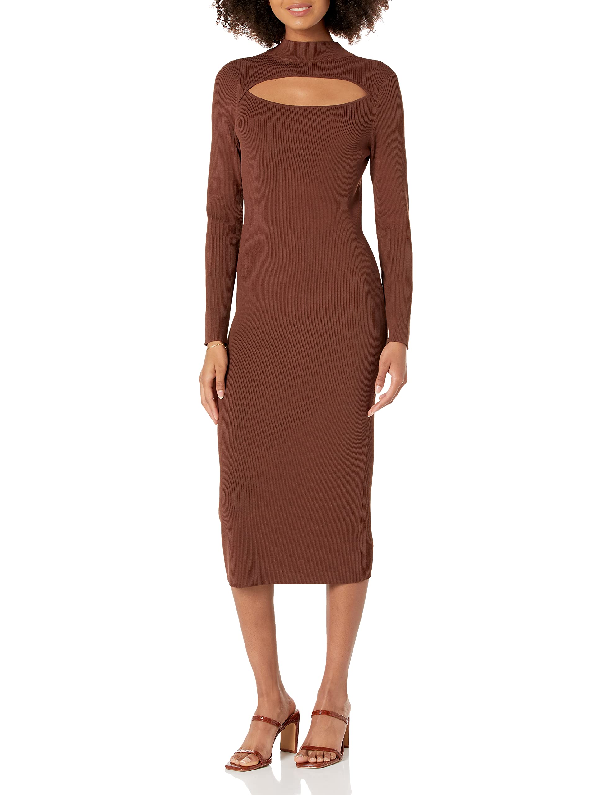 The Drop Women's Chantal Midi Bodycon Dress - Fitted Cutout Rib Design for Night Out, Party & Date Night | Sexy Club Dress for Women