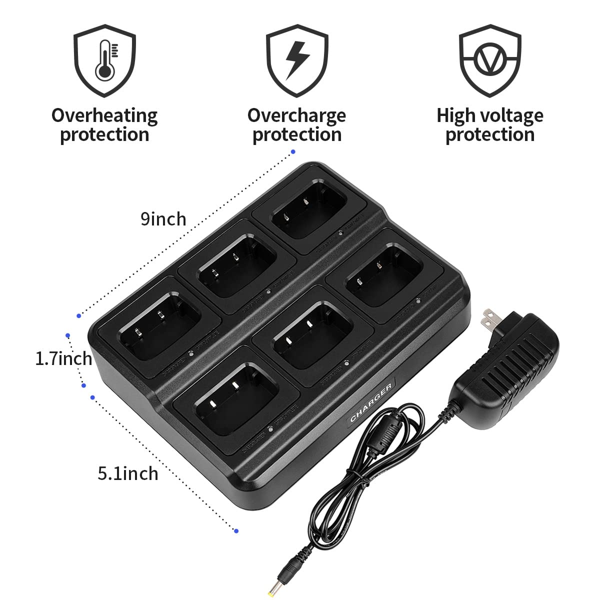 Long Range Walkie Talkies for Adults - Rechargeable Two Way Radios with Upgraded Earpiece, 6-Way Multi Gang Charger & Li-ion Battery (6 Pack) - Perfect for Outdoor Adventures, Construction Sites, and Emergency Communication