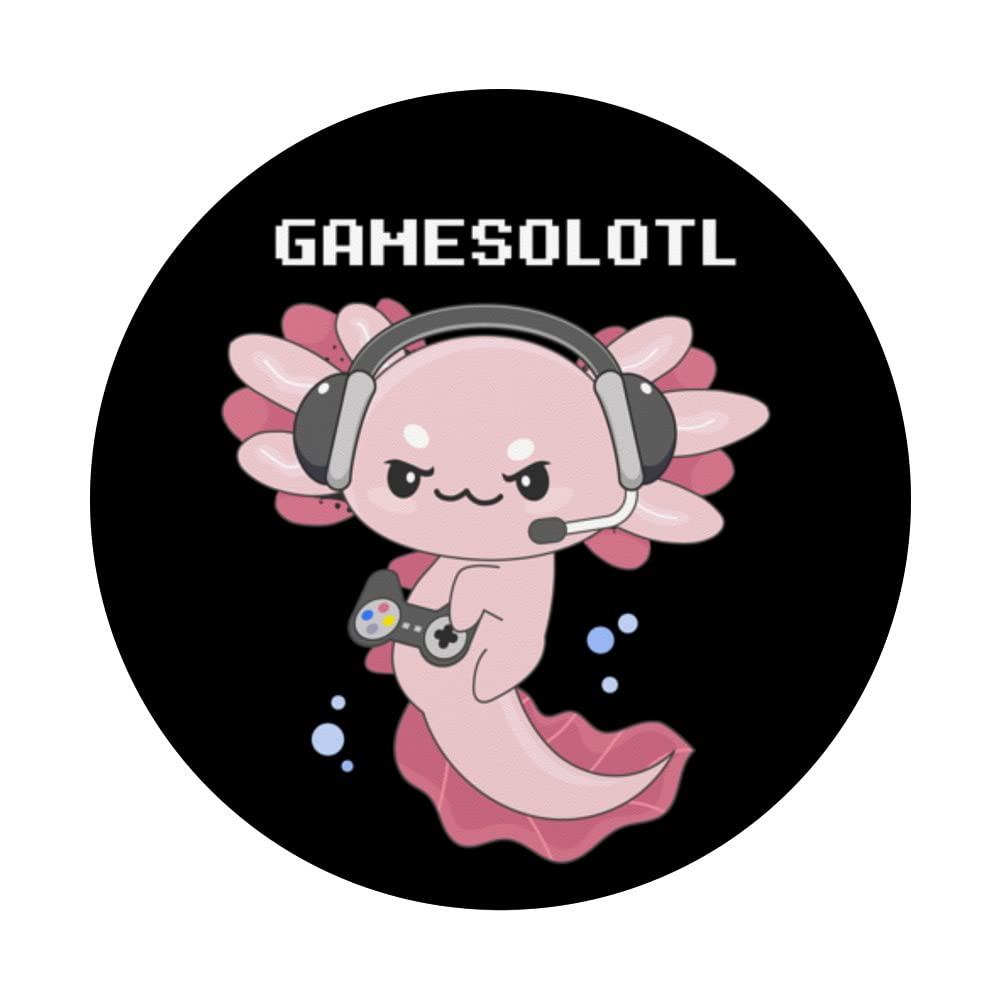 Gamesolotl Gamer Axolotl Playing Video Games - Cute Gaming Axolotl PopSockets Swappable PopGrip for Phones & Tablets | Perfect for Gamers, Streamers & Anime Fans