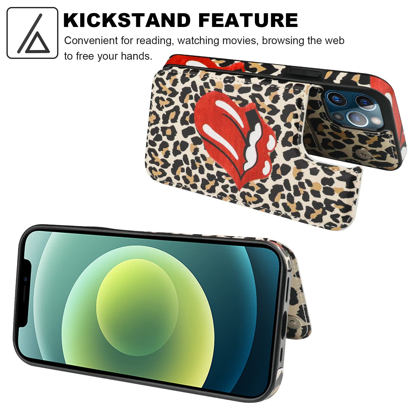 HAOPINSH iPhone 12/12 Pro Wallet Case with Card Holder - Leopard Print PU Leather Protective Cover with Kickstand | 6.1