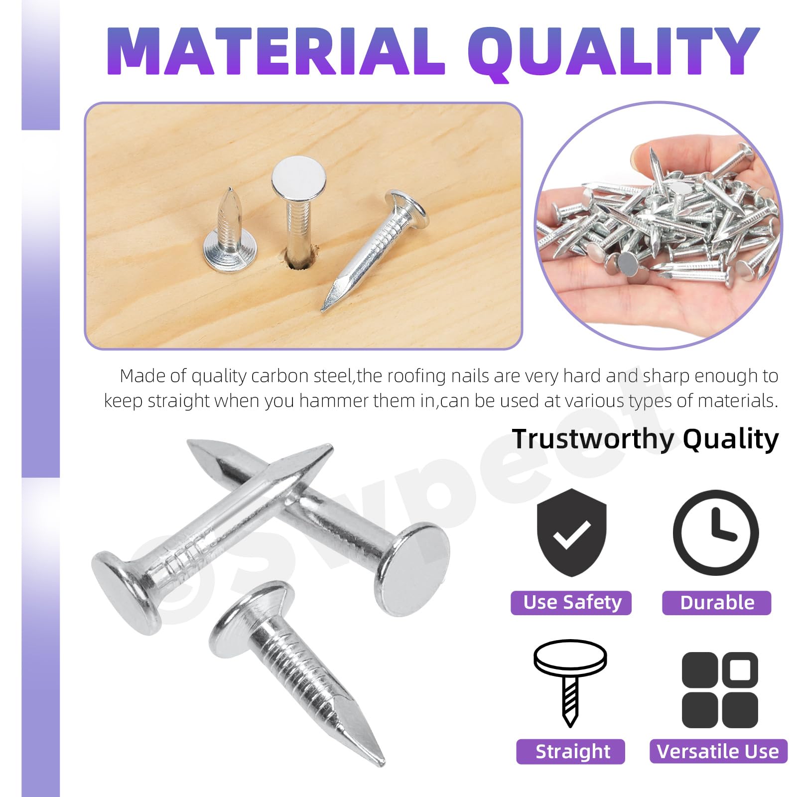 Swpeet 300Pcs 1-Inch Galvanized Roofing Nails - High Quality Felt Nails for Asphalt Shingles, Insulation Boards & Roofing Felt Installation | Perfect for Roof Repairs, DIY Projects & Construction Work