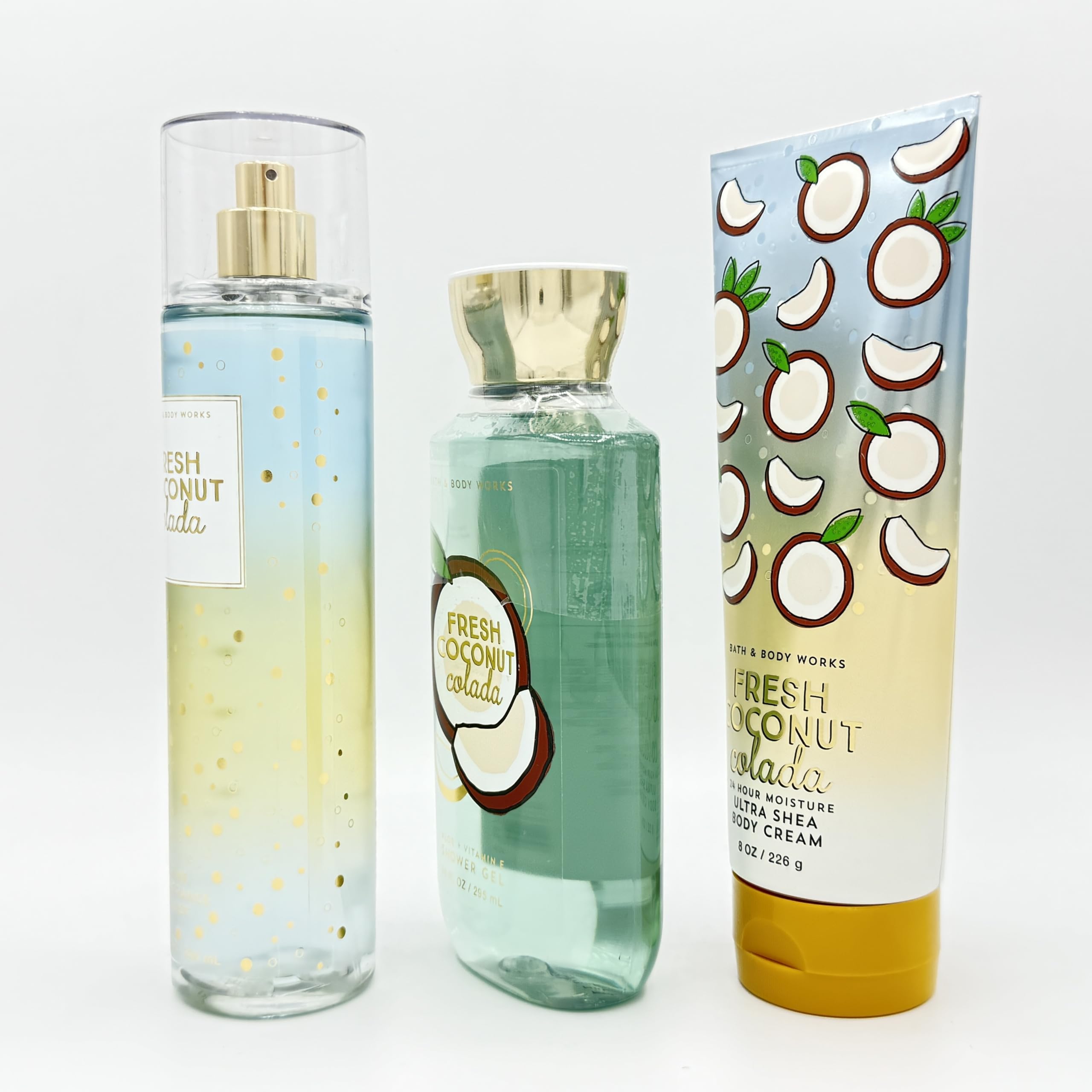 Fresh Coconut Colada 3-Piece Bath & Body Set - Fragrance Mist, Shower Gel & Ultra Shea Body Cream | Tropical Spa Day at Home, Beach Vacation Essential, Relaxing Self-Care Gift