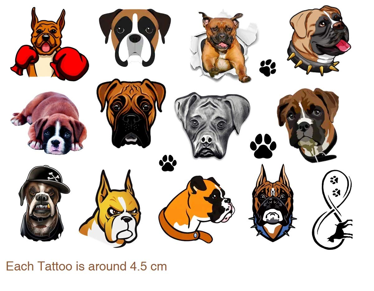 Boxer Dog Temporary Tattoos for Kids & Adults - Fun Animal Themed Fake Tattoos for Parties, Costumes & Pet Lovers - Waterproof & Safe Skin Stickers