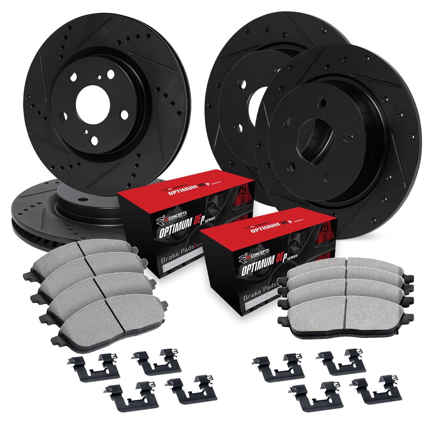 R1 Concepts Complete Front & Rear Brake Kit with OE Premium Pads & Rotors - Fits 2012-2018 Jeep Wrangler JK - Includes Hardware Kit for Easy Installation - Perfect for Off-Roading & Daily Driving