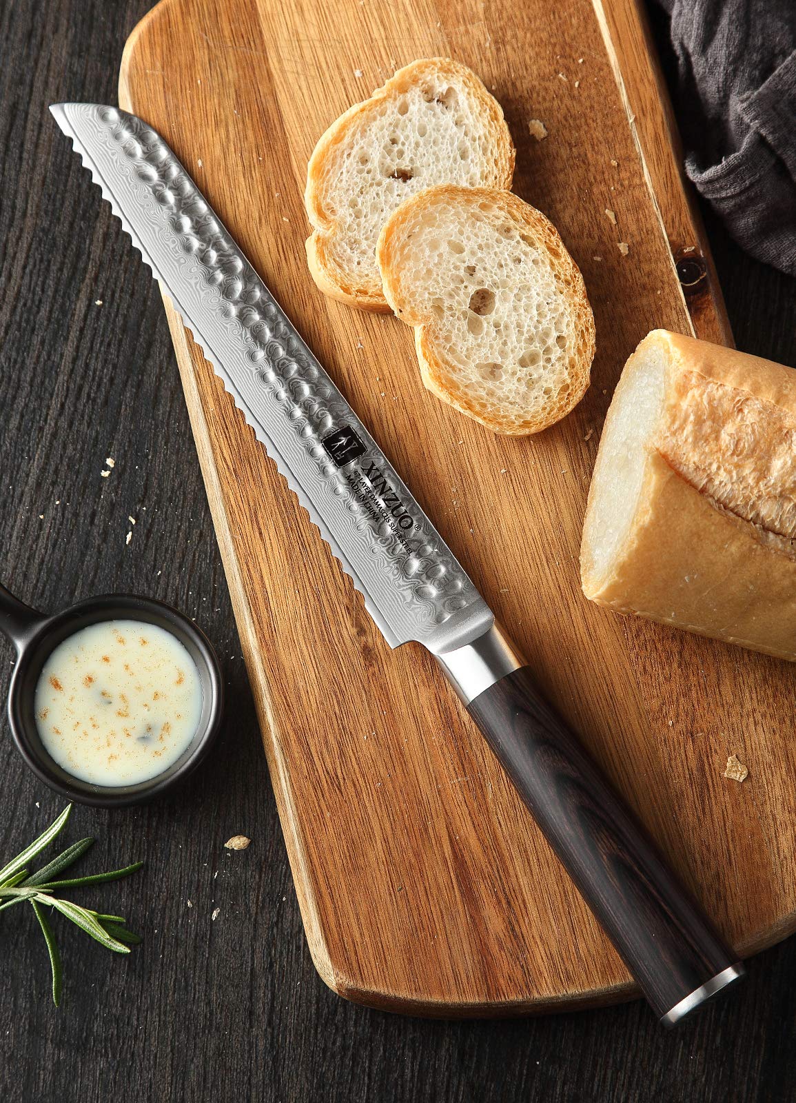 XINZUO 8 Inch 67 Layers Damascus Bread Knife - Professional Serrated Bread Knife with Pakkawood Handle for Homemade Bread, Pastry, Cake Cutting | Razor Sharp Blade & Gift Box Included | Perfect for Bakeries, Kitchens & Bread Lovers