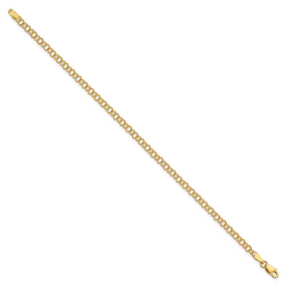 14K Solid Gold 3.5mm Double Link Charm Bracelet for Women - Elegant Core Gold Jewelry Gift for Birthday, Anniversary & Everyday Wear