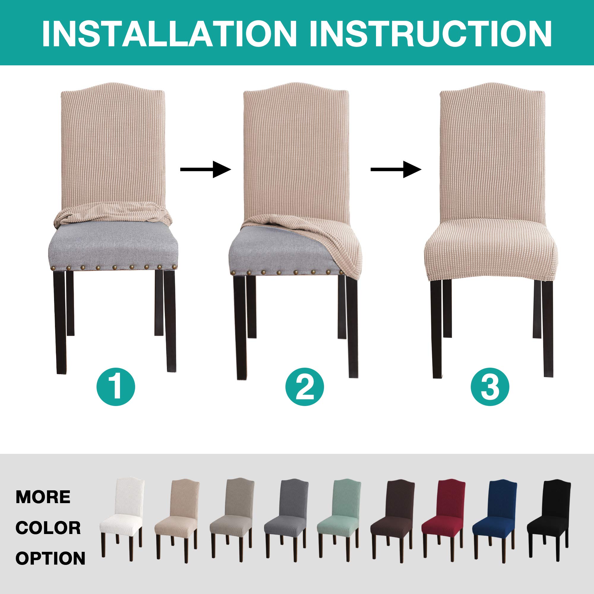4-Pack Turquoise Stretch Jacquard Dining Chair Covers - Washable & Removable Slipcovers for Parson Chairs, Seat Protectors for Kitchen, Banquet, Dining Room (Khaki) | Perfect for Home Decor, Parties & Restaurant Use