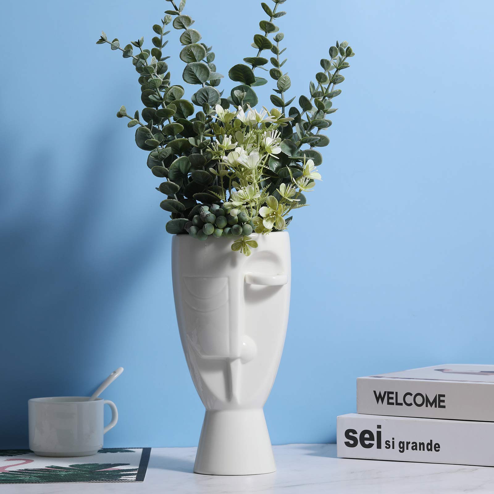 Handcrafted Ceramic Face Art Vases - Elegant Carved Face Design Floral Vases for Home & Office Decor (White) | Perfect for Boho Chic Interiors, Wedding Centerpieces & Unique Gift Ideas
