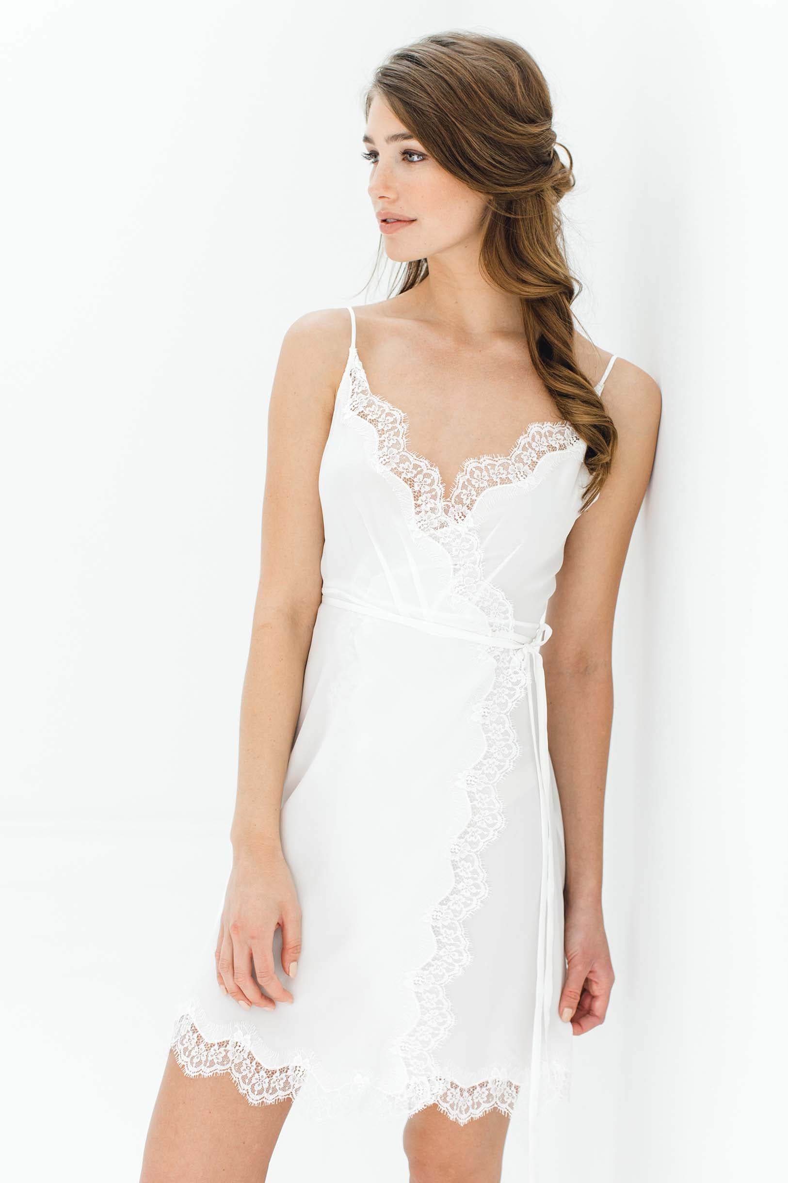 Black Silk & Lace Wrap Slip Dress - Elegant Lingerie for Special Occasions, Date Nights & Boudoir Photography
