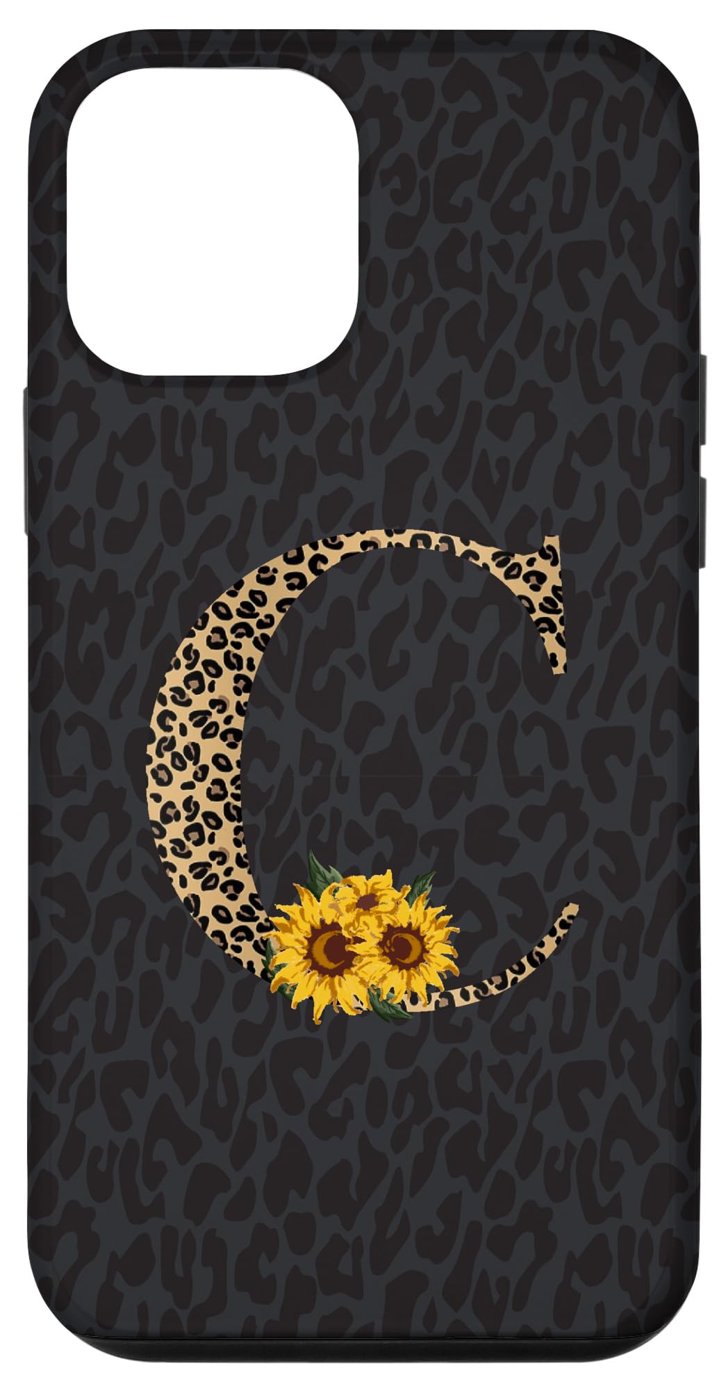 iPhone 12 Mini Case - Leopard Cheetah Animal Print with Sunflower & Monogram Letter C Design | Protective Phone Cover for Women, Fashion Accessory for Daily Use & Travel