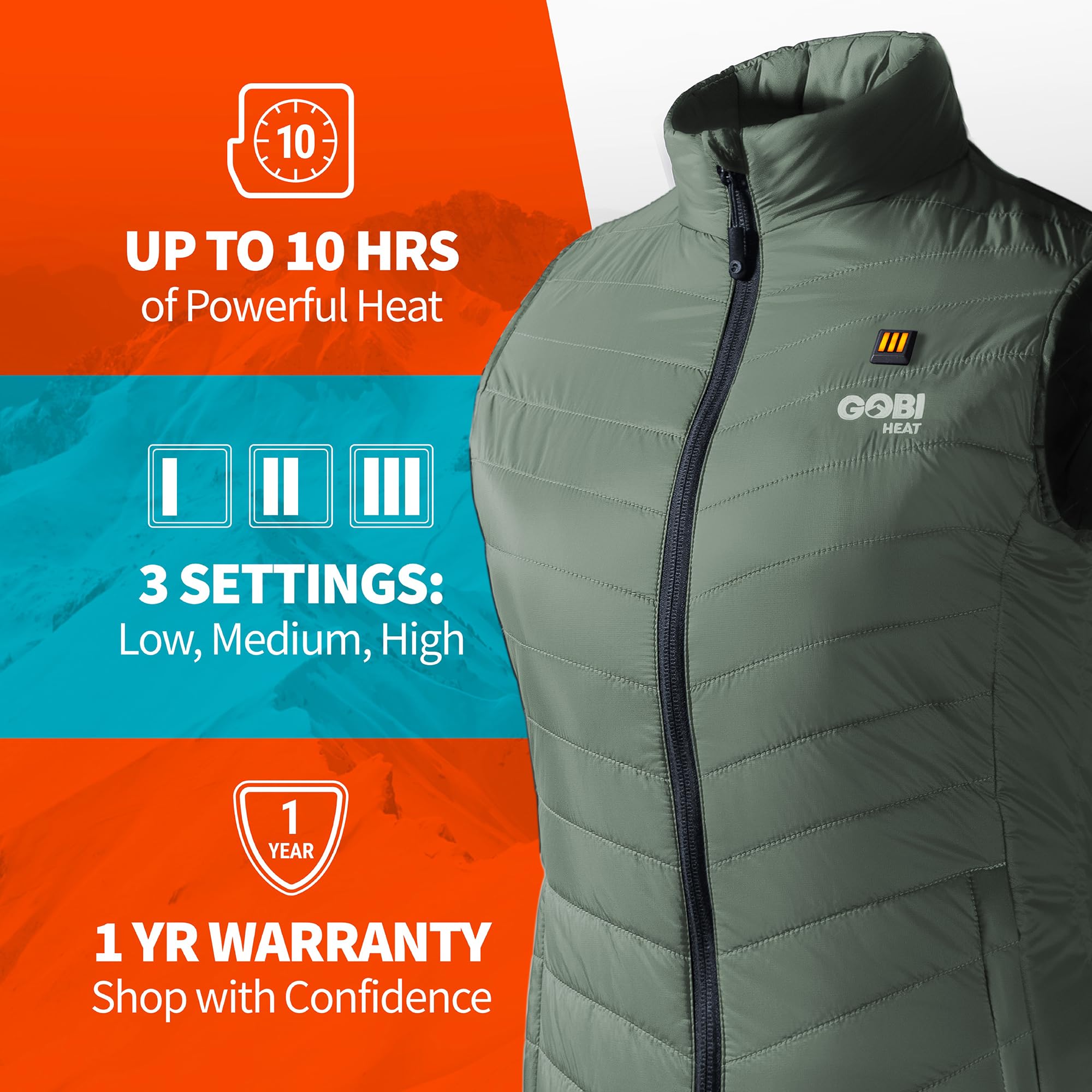Dune Women's Heated Vest with Battery & Charger - 10 Hours Continuous Warmth - Machine Washable Winter Jacket for Outdoor Activities, Hiking & Cold Weather Fashion