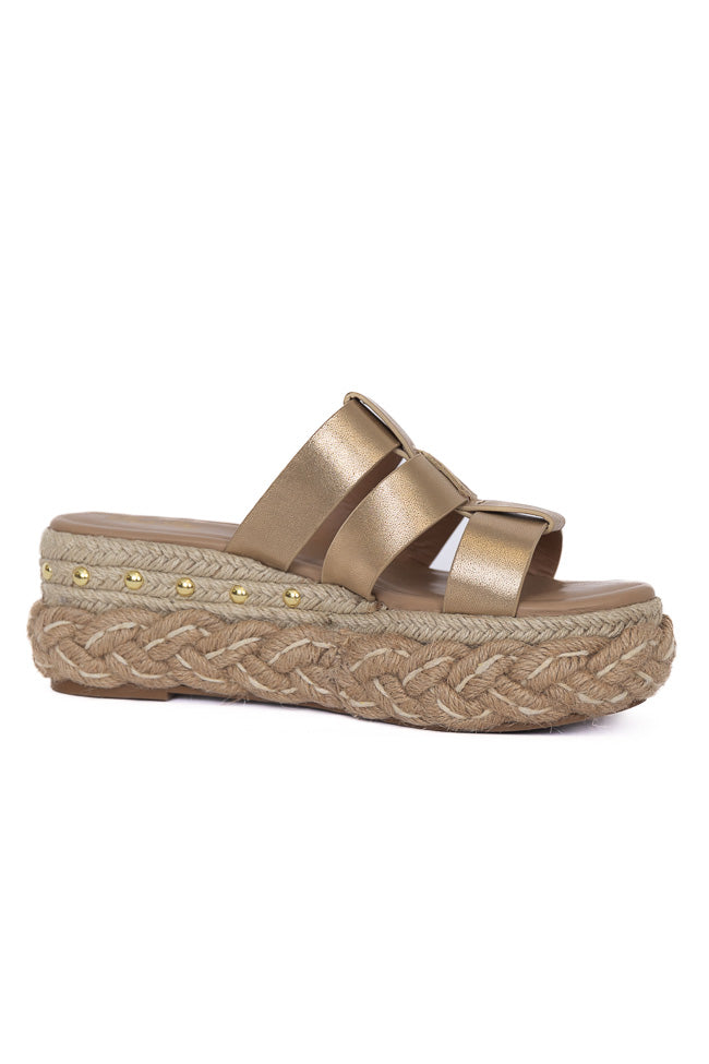 Sidney Gold Distress Slip-On Platform Sandals for Women - Comfortable Summer Beach Wedding Shoes - Final Sale