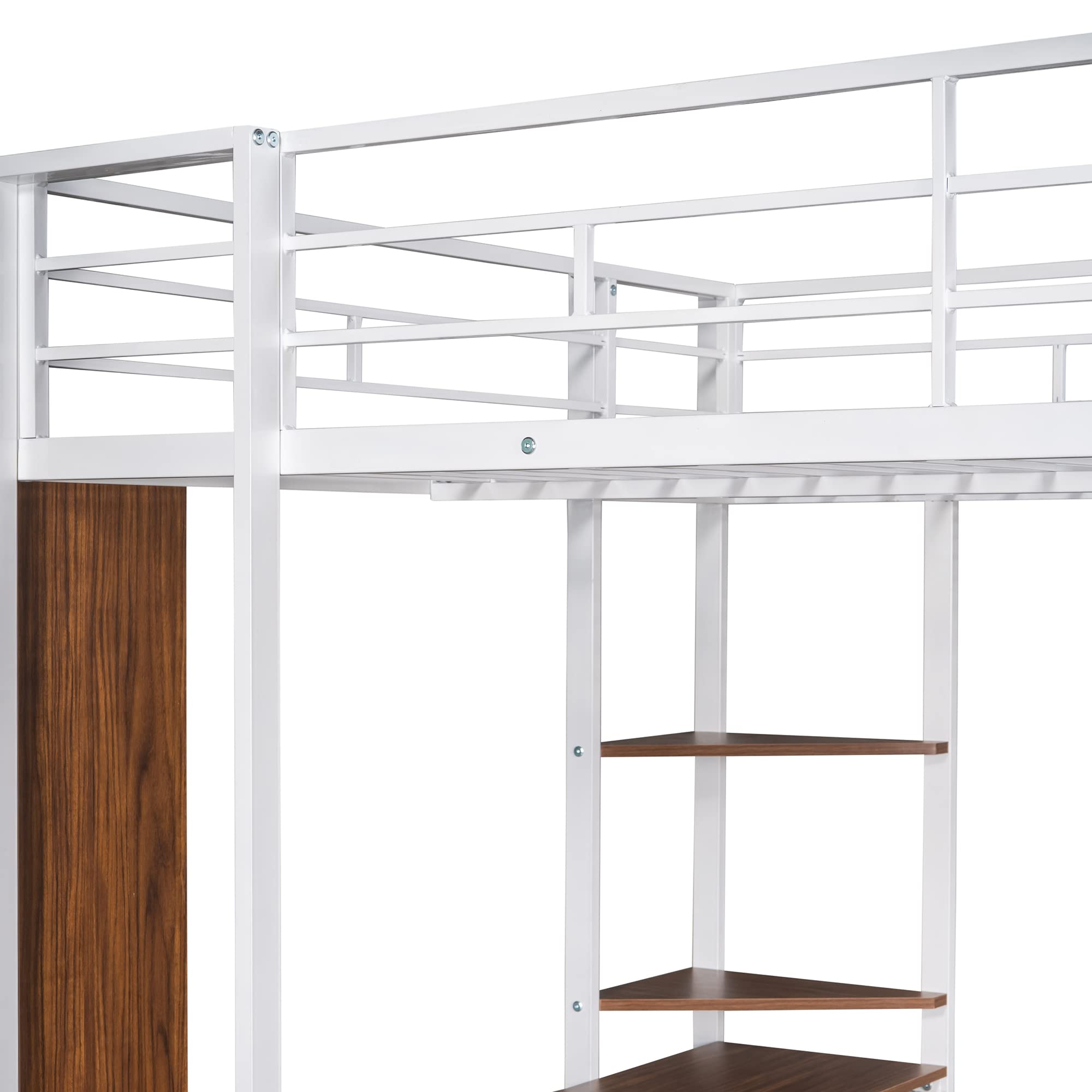 Harper & Bright Designs Full Size Loft Bed with Desk & Shelves - Heavy Duty Metal Frame for Kids & Teens - No Box Spring Needed - White - Perfect for Small Bedrooms, Dorm Rooms & Space-Saving Kids' Rooms