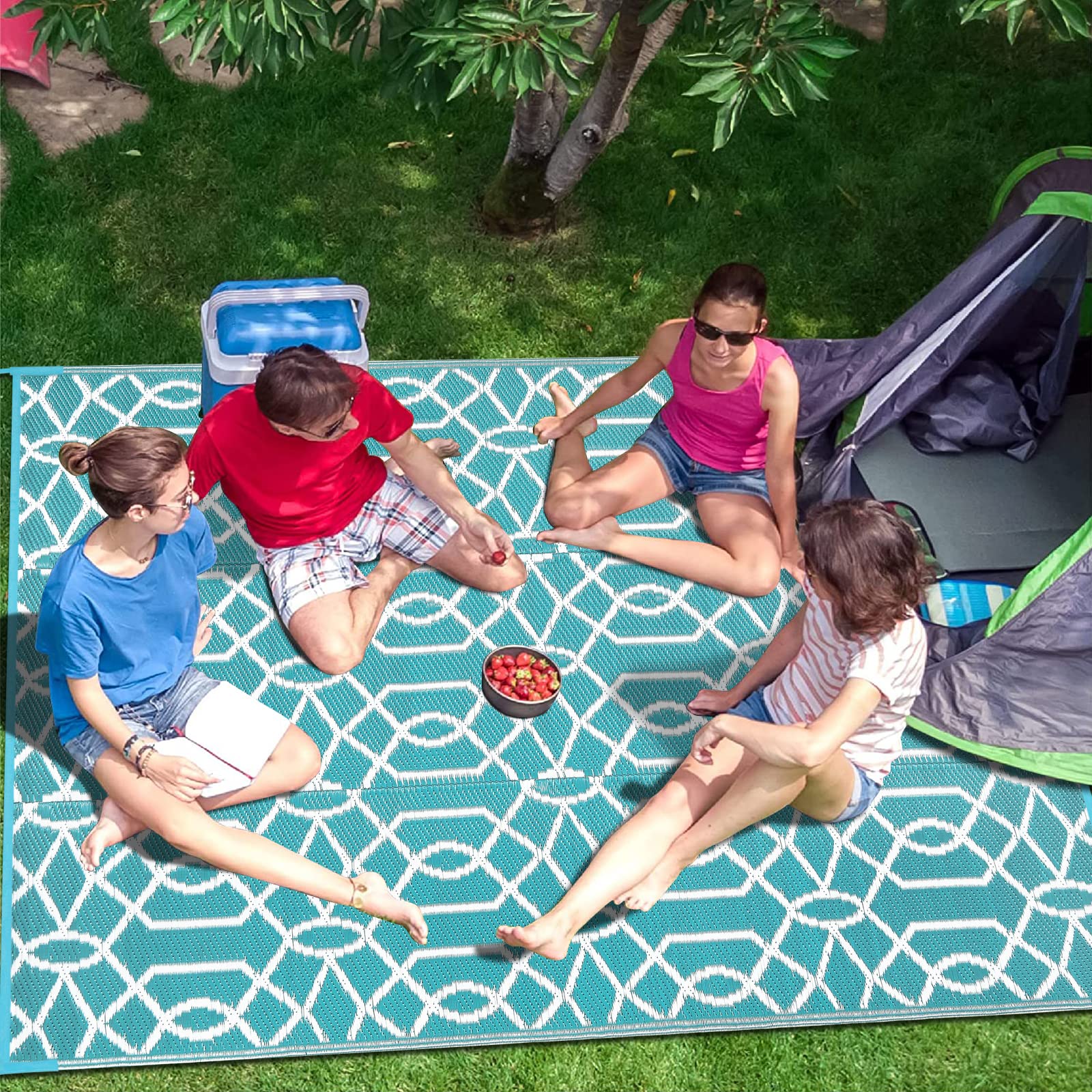 HEBE 5'x8' Waterproof Reversible Outdoor Rug - Durable Plastic Straw Patio Mat for RV, Camping, Porch, Deck, Balcony & Backyard | All-Weather Floor Covering for Outdoor Living Spaces