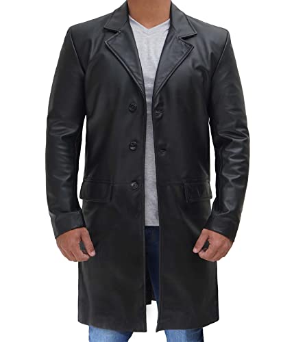 Cowhide Black Long Coat Men