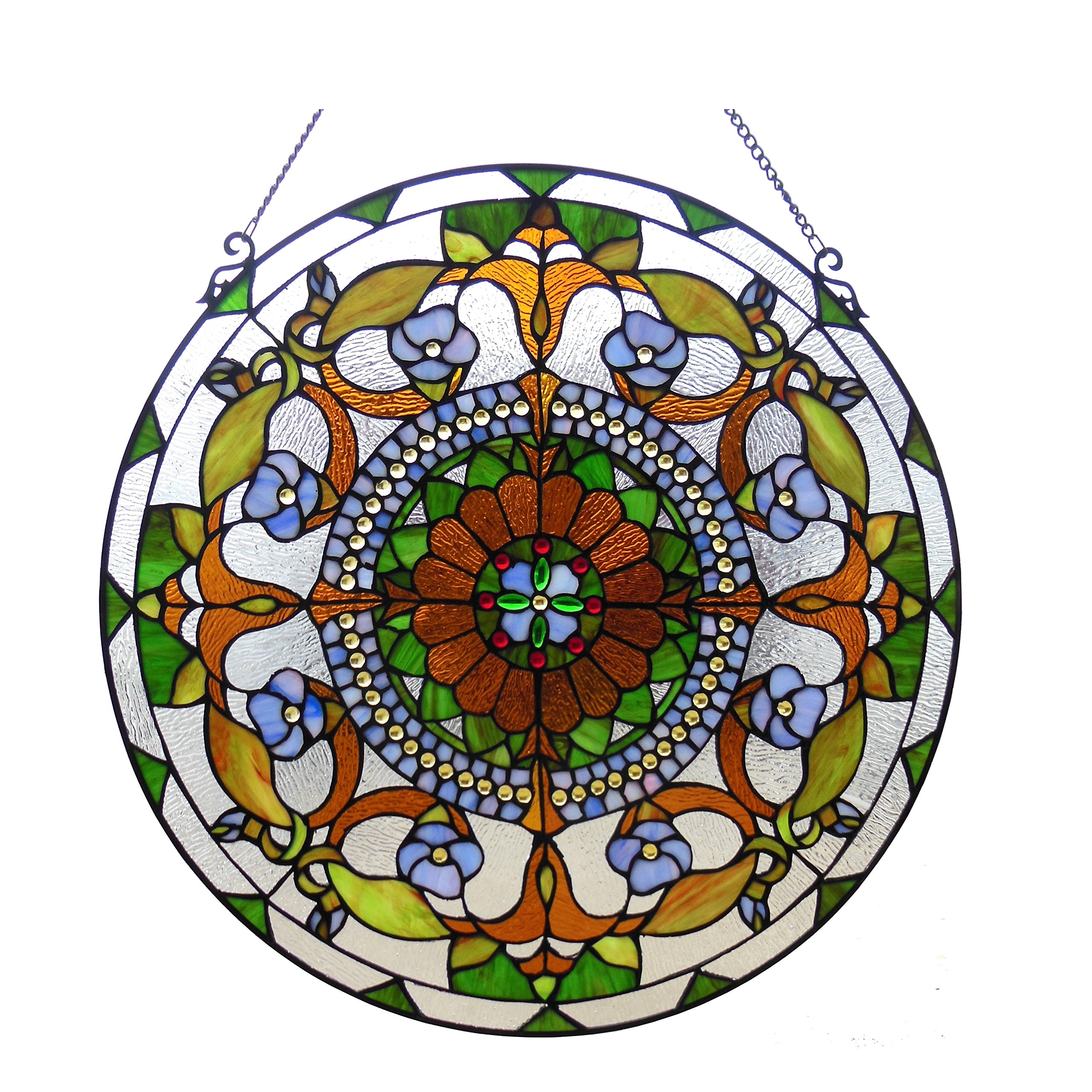Tiffany-Style Stained Glass Victorian Window Panel - 24 Inch Handcrafted Art Glass for Home Decor, Church, or Office