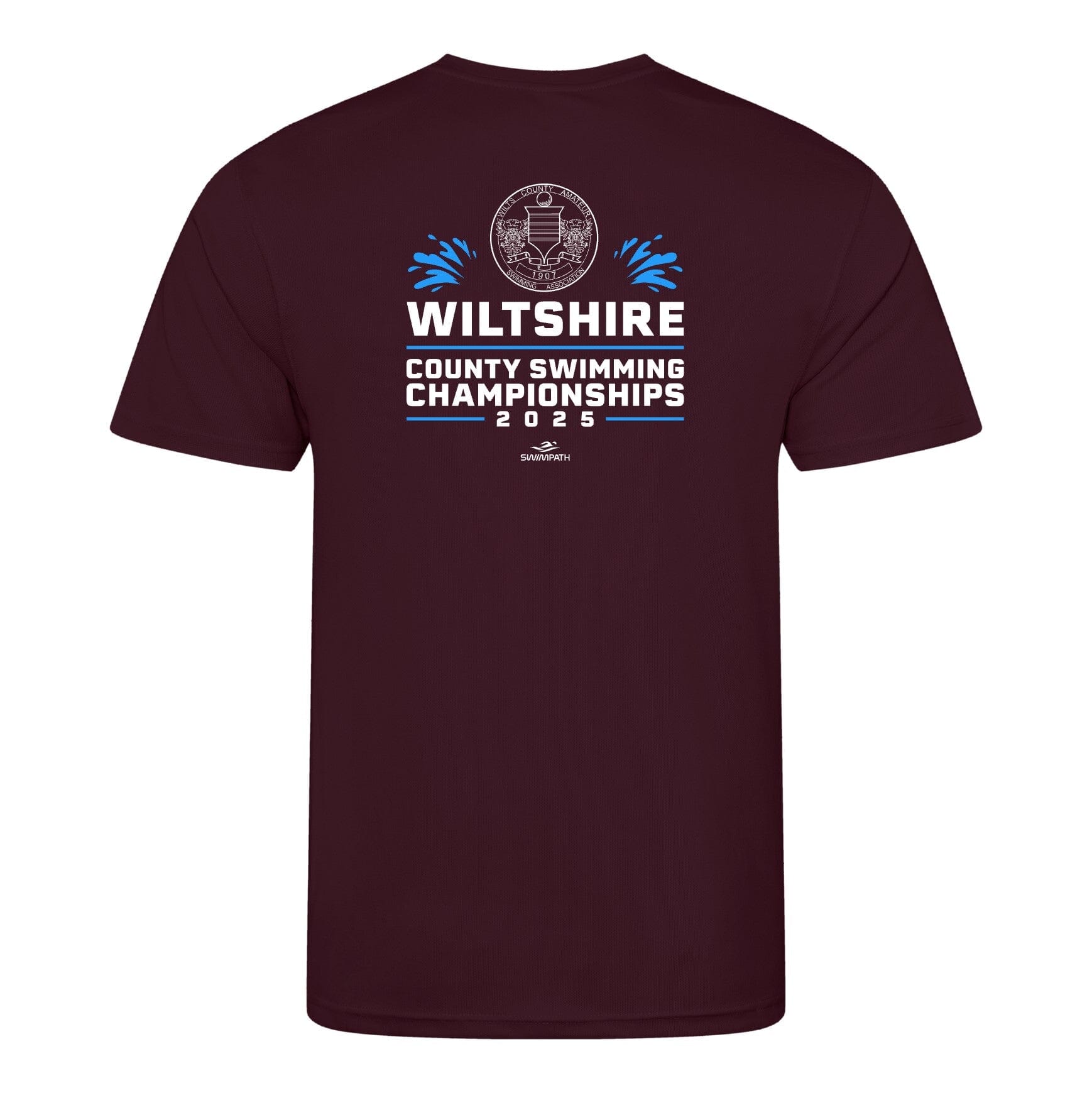 Wiltshire County ASA County Championships 2025 T-Shirt - Burgundy Red | Swimming Competition Apparel | Team Spirit Wear for Athletes & Fans