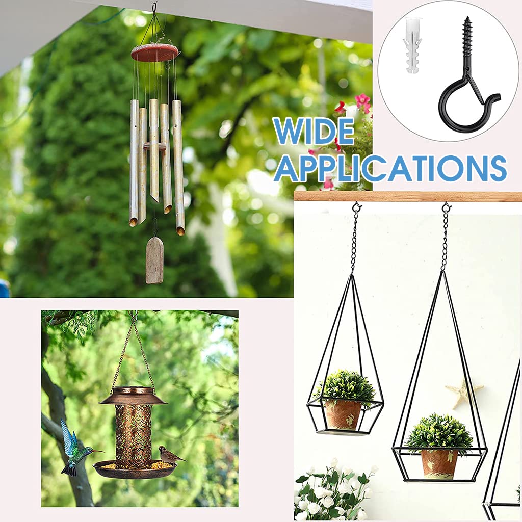 HASTHIP 20Pcs Black Plastic Screw-In Wall Hooks for Outdoor String Lights - Heavy Duty Ceiling Hooks with Safety Buckles for Hanging Plant Pots, Lanterns & Home Decor - Weatherproof Cup Hooks for Patio, Garden & Indoor Use