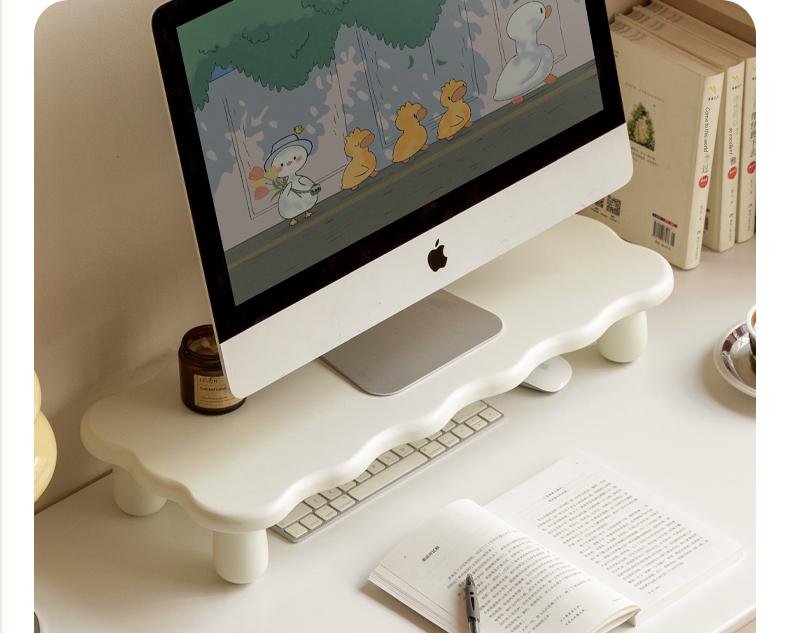 Premium Birch Solid Wood Computer Stand with Storage Shelf - Ergonomic Laptop & Monitor Riser for Home Office Desk Organization