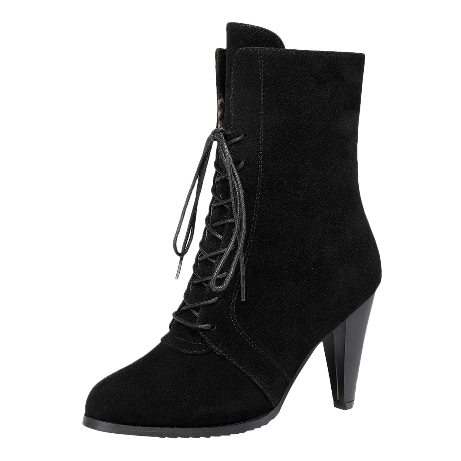 Stylish Women's Lace-Up Leather Boots with Heel - Slouchy Mid-Calf Casual Shoes for Everyday Wear, Date Night & Office Outfits