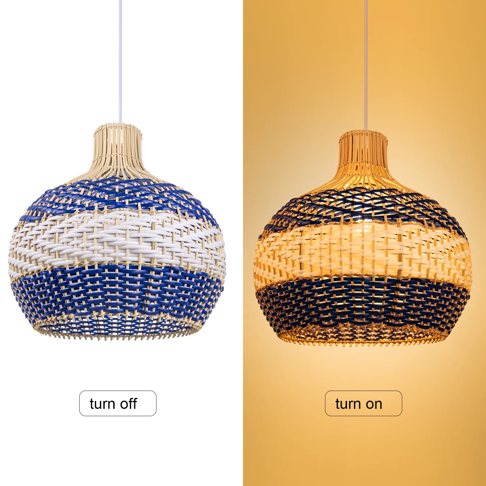 Arturesthome Natural Rattan Pendant Light - 1-Light Woven Chandelier with Domed Shade for Farmhouse Kitchen, Dining Room, Bedroom & Patio Lighting