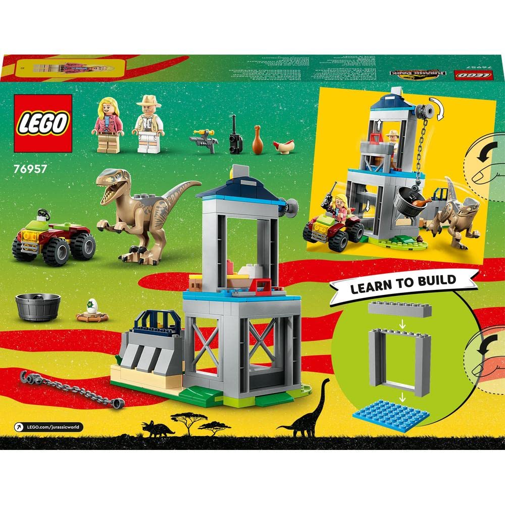 LEGO Jurassic Park Velociraptor Escape Building Toy Set with Dinosaur, Constructible Building, Off-Road Vehicle & 2 Minifigures - Creative Play Gift for Boys & Girls Ages 4+ (76957) - Perfect for Jurassic Park Fans, Birthday Gifts & Dinosaur-Themed Playtime