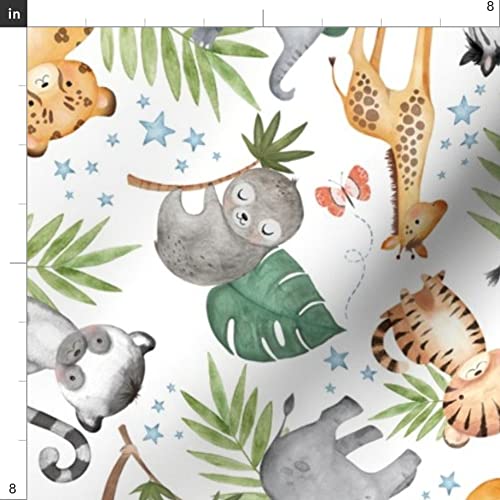 Premium Spoonflower Jungle Friends Safari Animal Print Minky Fabric by The Yard - White Nursery Fabric with Lion, Elephant & Giraffe Patterns - Perfect for Sewing Baby Blankets, Quilt Backing & Plush Toys (Ideal for Nursery Decor, DIY Baby Gifts & Soft Home Accessories)