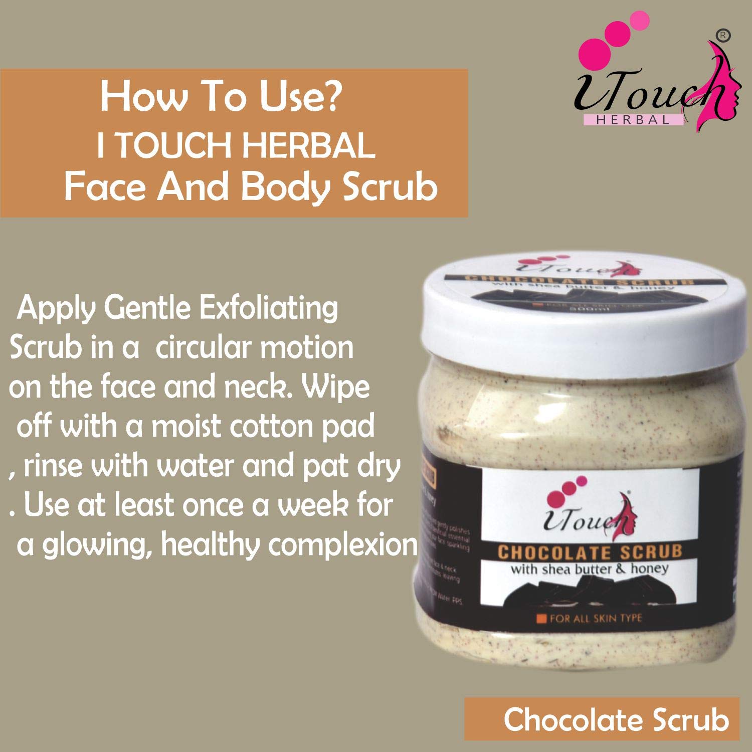 Organic Herbal Chocolate Scrub 500ml - Natural Face & Body Exfoliator, SLS & Paraben Free - Spa Quality Skincare for Glowing Skin at Home