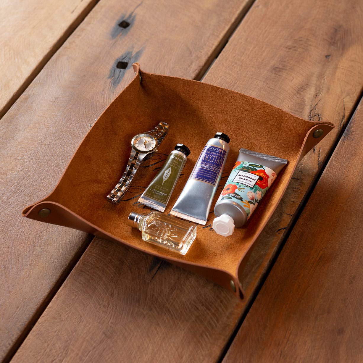 Premium PU Leather Valet Tray - Stylish Decorative Vanity Organizer for Jewelry, Watch, Keys, Coins & Perfume | Perfect for Nightstand, Dresser, Bathroom & Coffee Table Organization | Elegant Home Decor Gift Idea