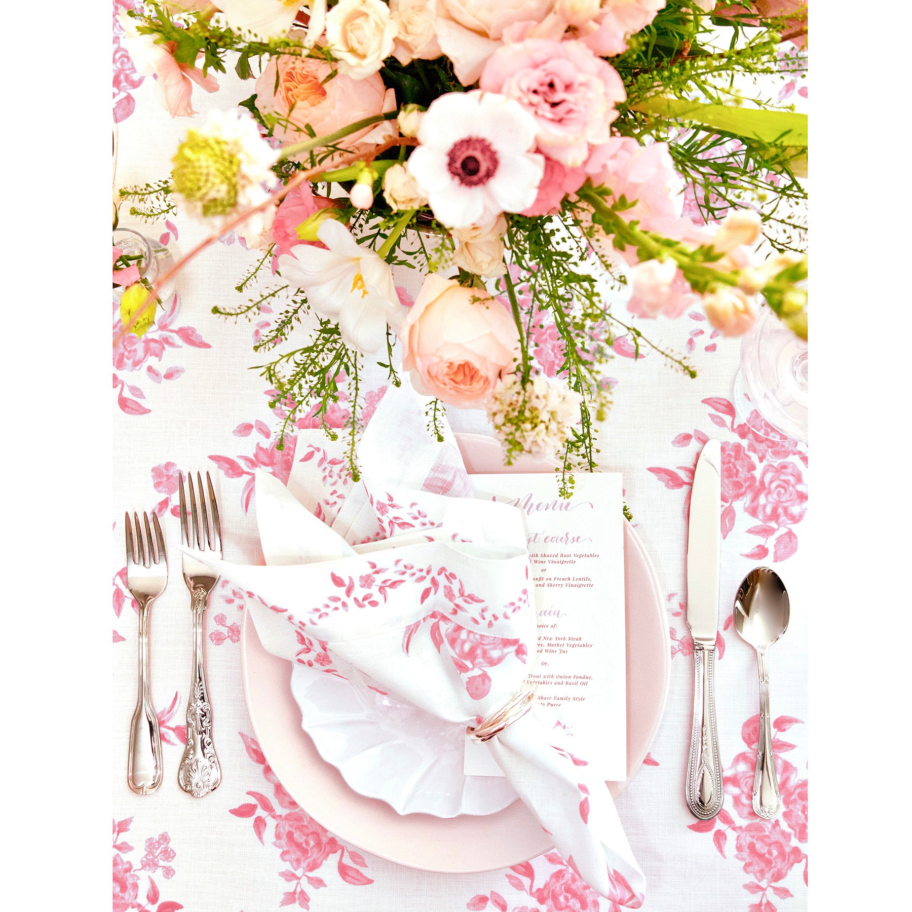 Jolie Fleur Floral Printed Napkins - Set of 4 Premium Cotton Dinner Napkins for Elegant Dining & Party Decor