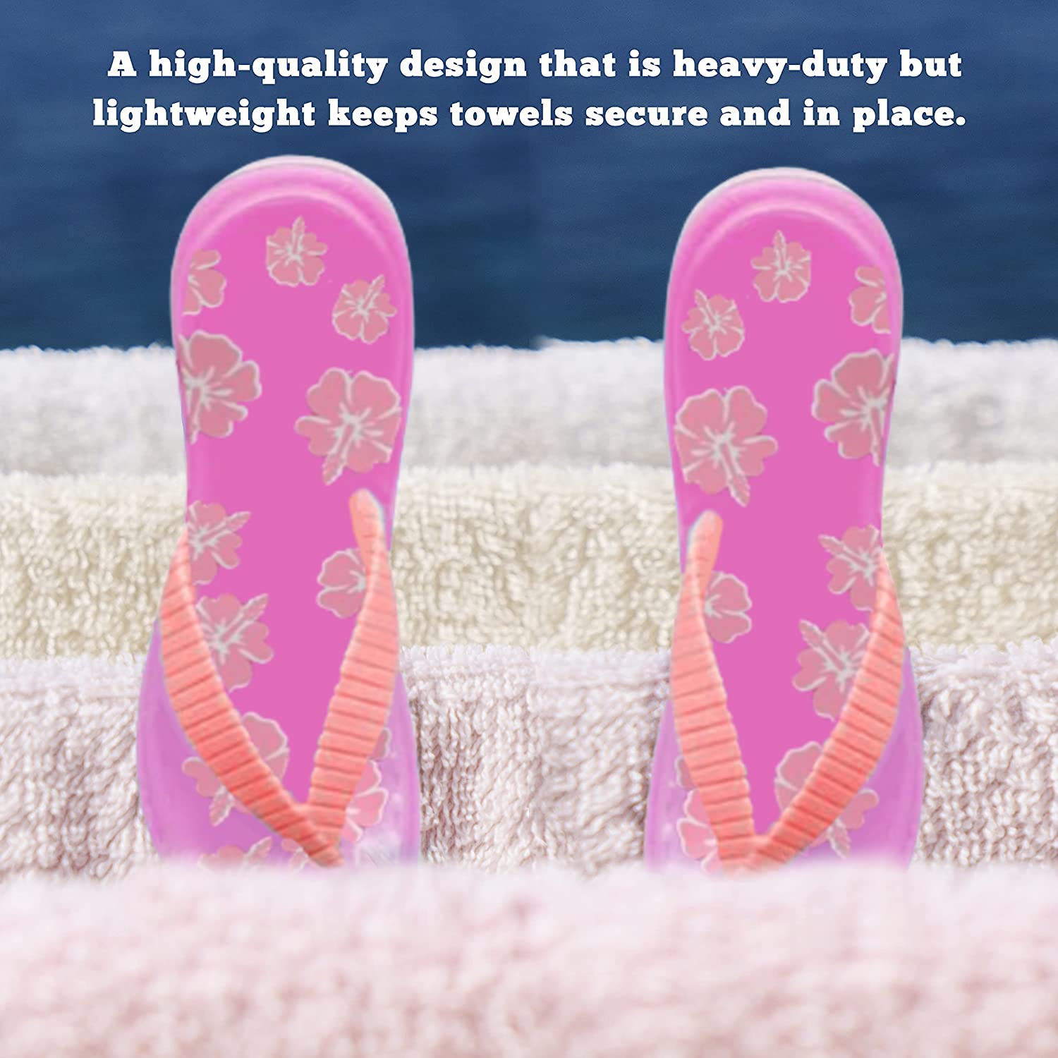 PERFORMORE 2-Pack Flip Flop Beach Towel Clips - Secure Portable Towel Holder for Beach, Pool, Boat & Lounge Chairs - Waterproof Patio Deck Accessories (Pink) | Perfect for Vacation, Cruise & Outdoor Relaxation