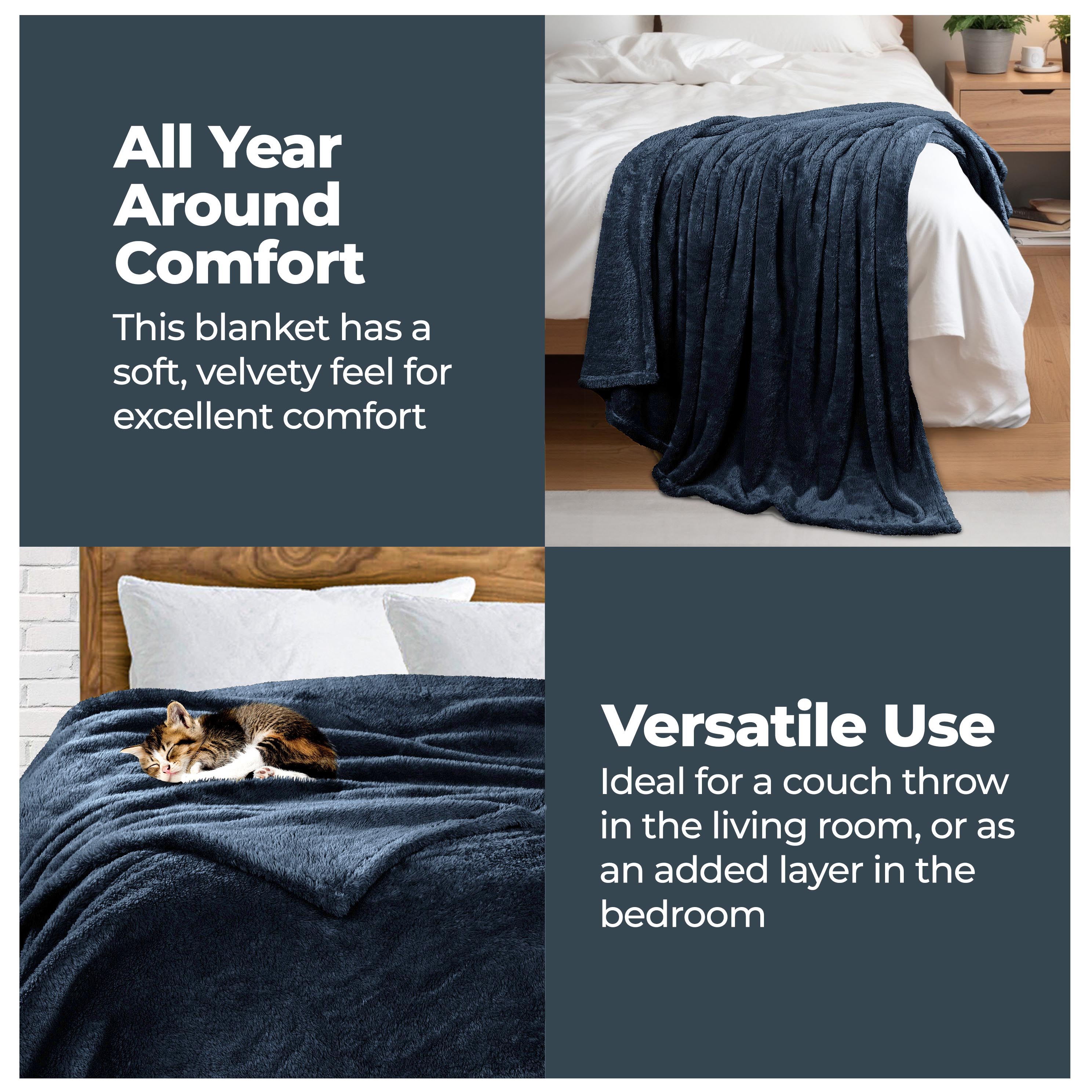 Classic Solid Fleece Plush Medium Weight Fluffy Soft Blanket - Cozy & Warm for Bed, Sofa, Travel & Gifts | Ultra-Soft Throw Blanket for All Seasons