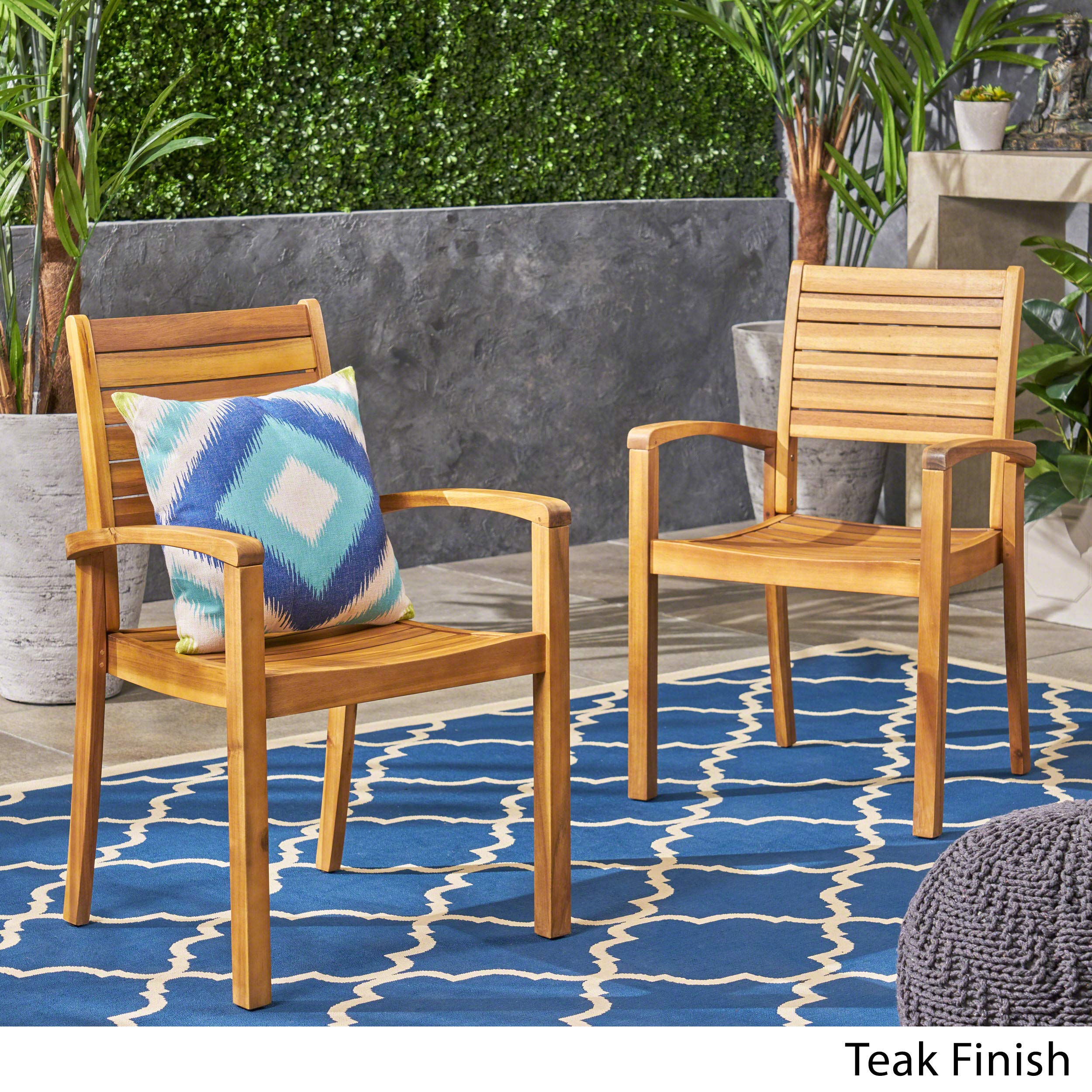 Christopher Knight Home Watts Outdoor Acacia Wood Dining Chairs, Teak Finish (Set of 2) - Patio, Garden, Poolside & Backyard Furniture for Outdoor Entertaining