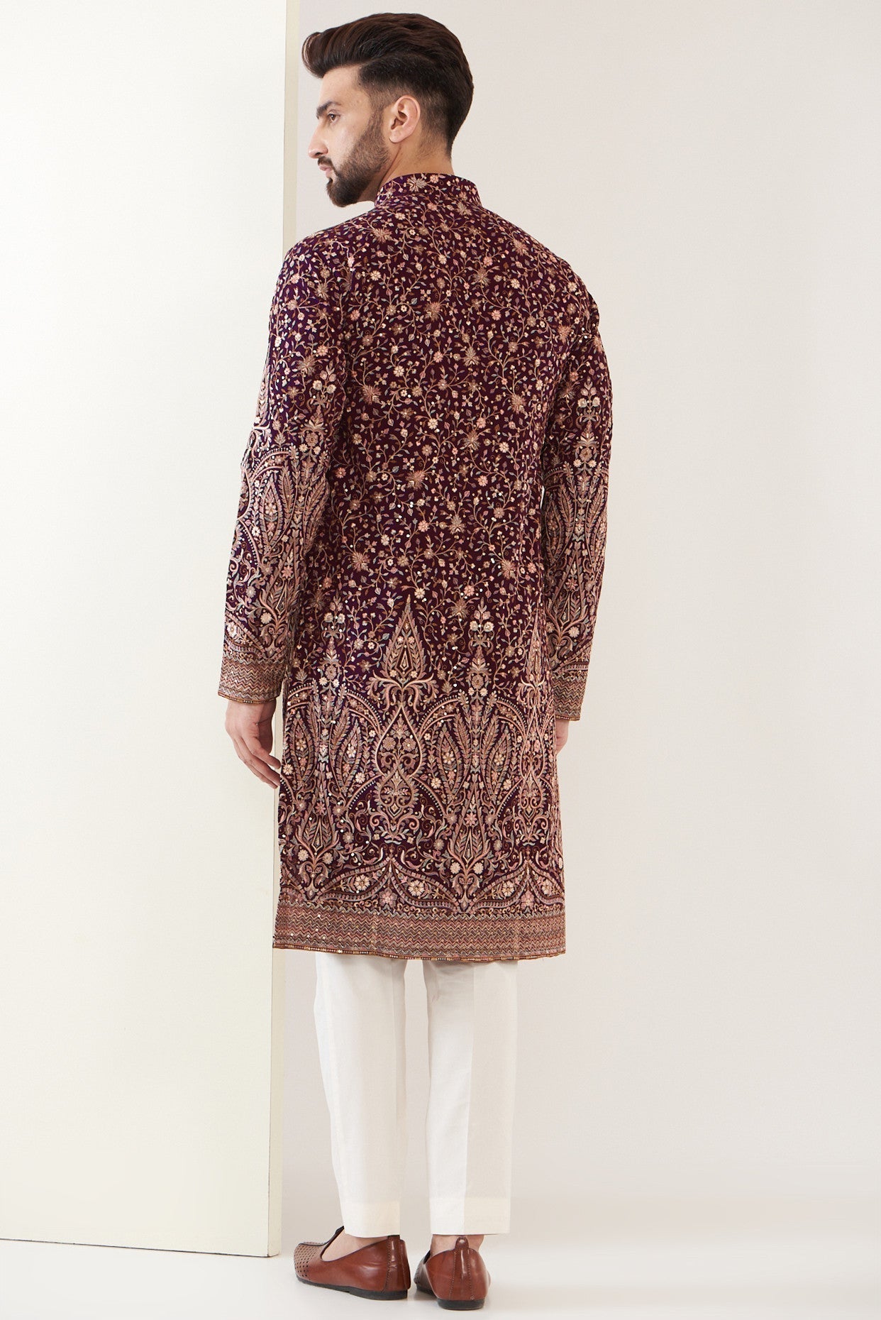 Elegant Maroon Embroidered Kurta for Men & Women | Traditional Indian Ethnic Wear | Perfect for Weddings, Festivals & Casual Outings