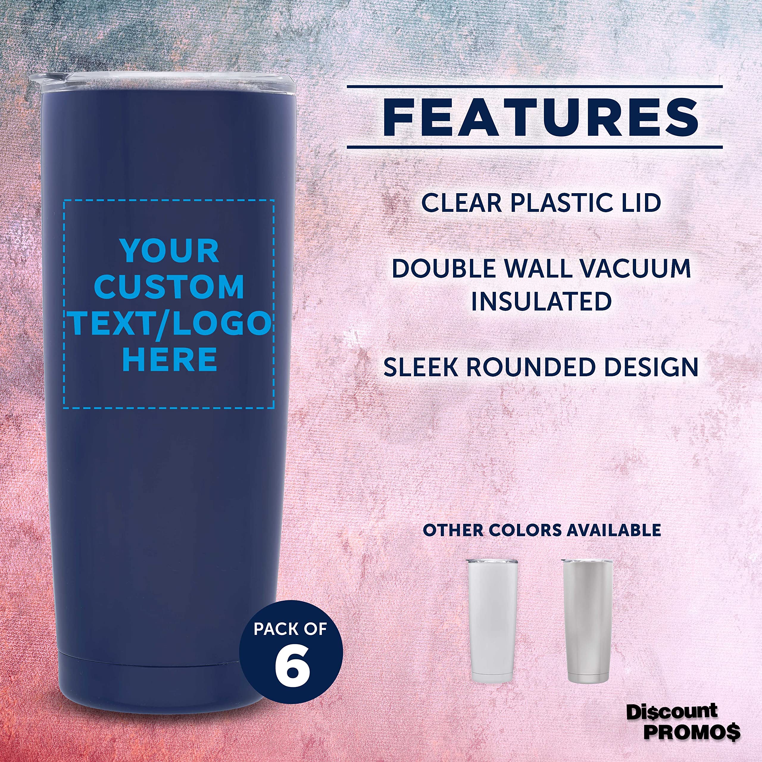 Custom Stainless Steel Coffee Tumblers 20 oz (Set of 6) - Double Wall Insulated Personalized Bulk Pack - Keeps Hot & Cold Beverages Perfect - Ideal for Coffee, Tea, Hot Cocoa - Great for Office, Travel, Camping, Gifts (Blue)