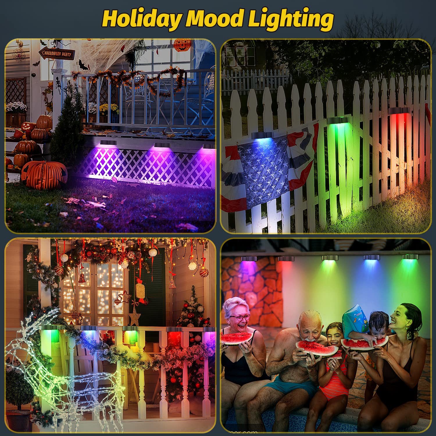 8 Pack Amiluo Solar Fence Lights - Waterproof IP65 Outdoor Solar Lights with Cold White, Warm White & RGB Color Changing Modes | Perfect for Fence, Deck, Stairs, Yard, Garden & Pathway Lighting