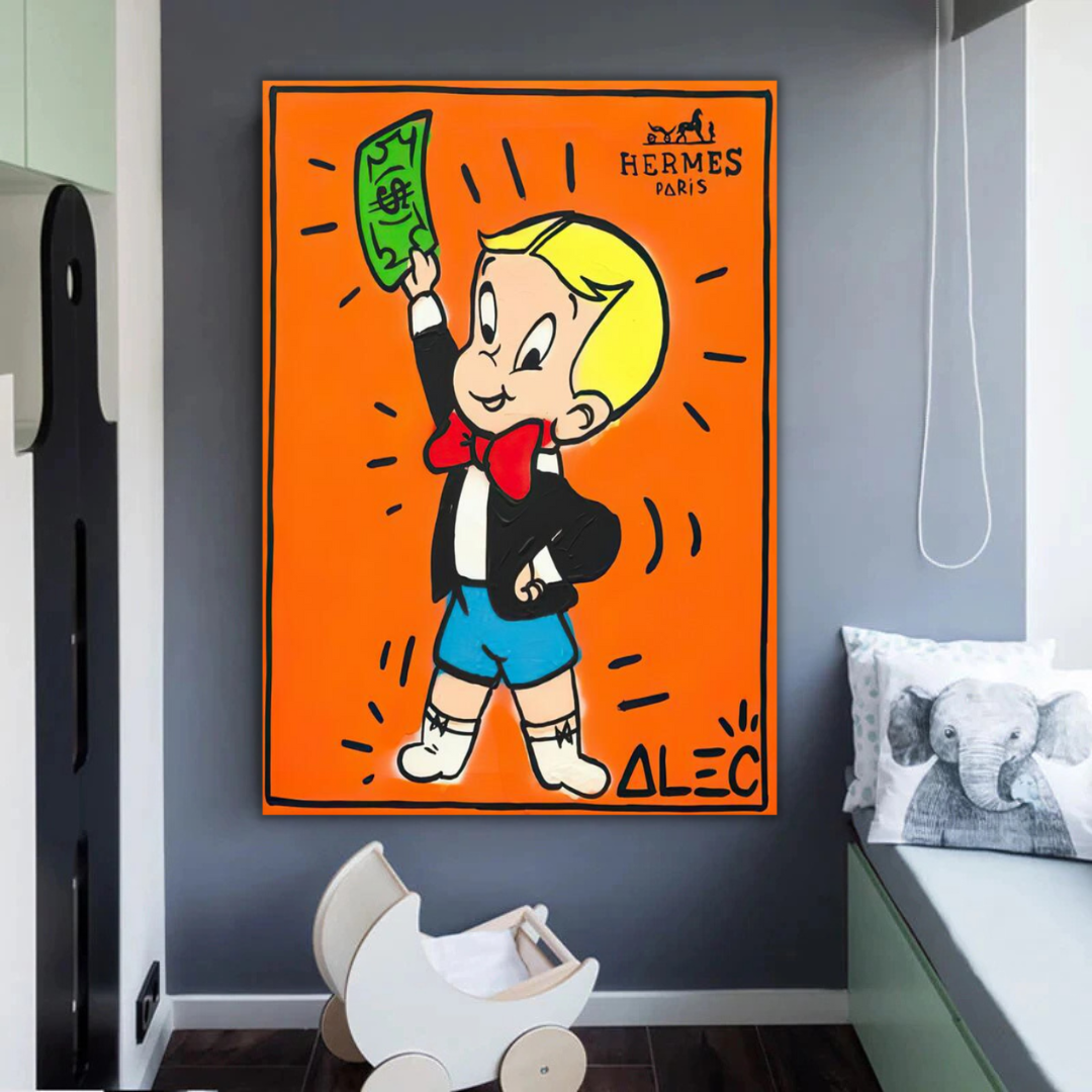 Alec Monopoly Richie Rich Money Man Canvas Art Print - Pop Culture Wall Decor for Living Room, Office & Bedroom
