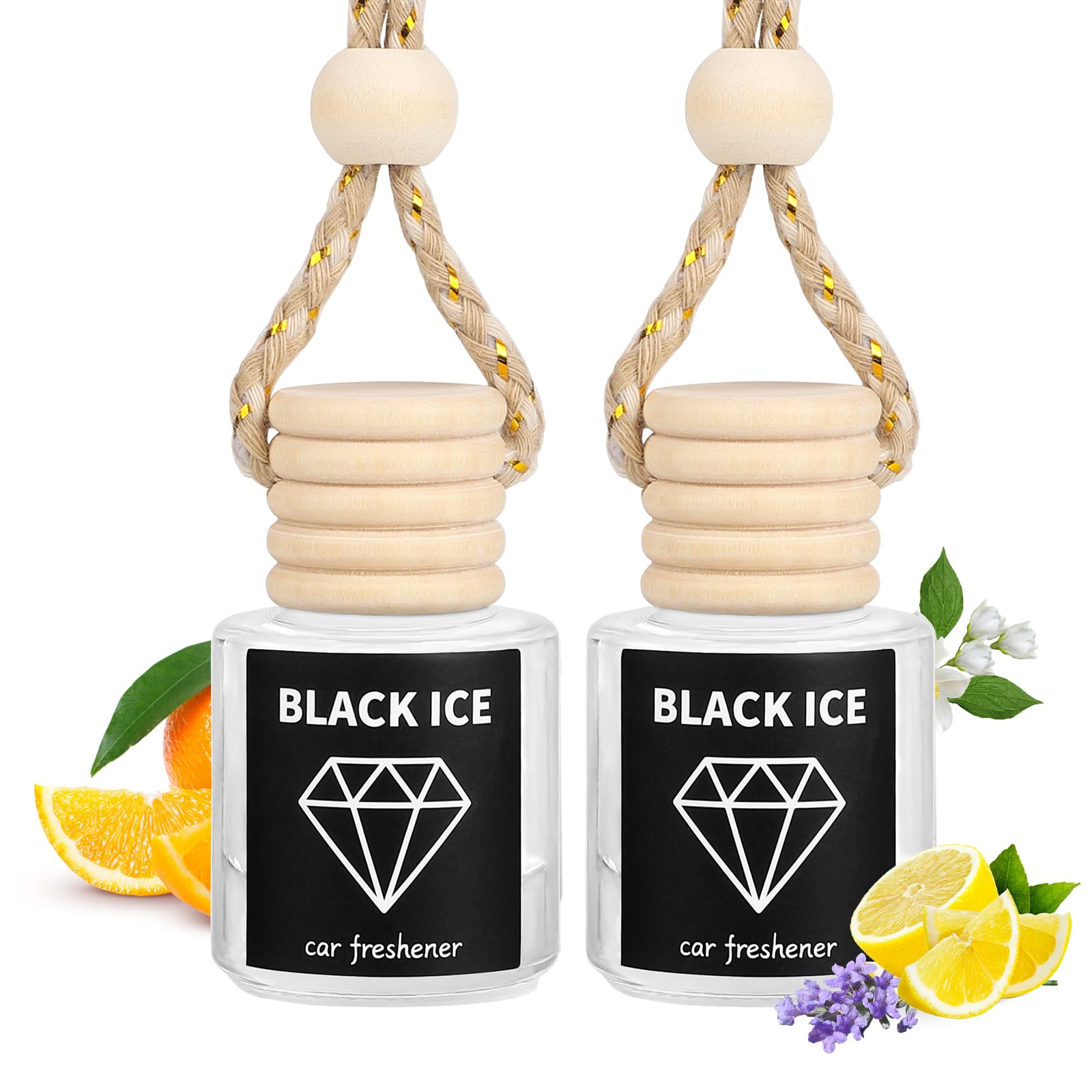 Premium Car Air Freshener Diffuser - Long Lasting Hanging Odor Eliminator with Black Ice Fragrance Oil | Perfect for Cars, Trucks & SUVs | Eliminates Bad Odors & Freshens Air While Driving