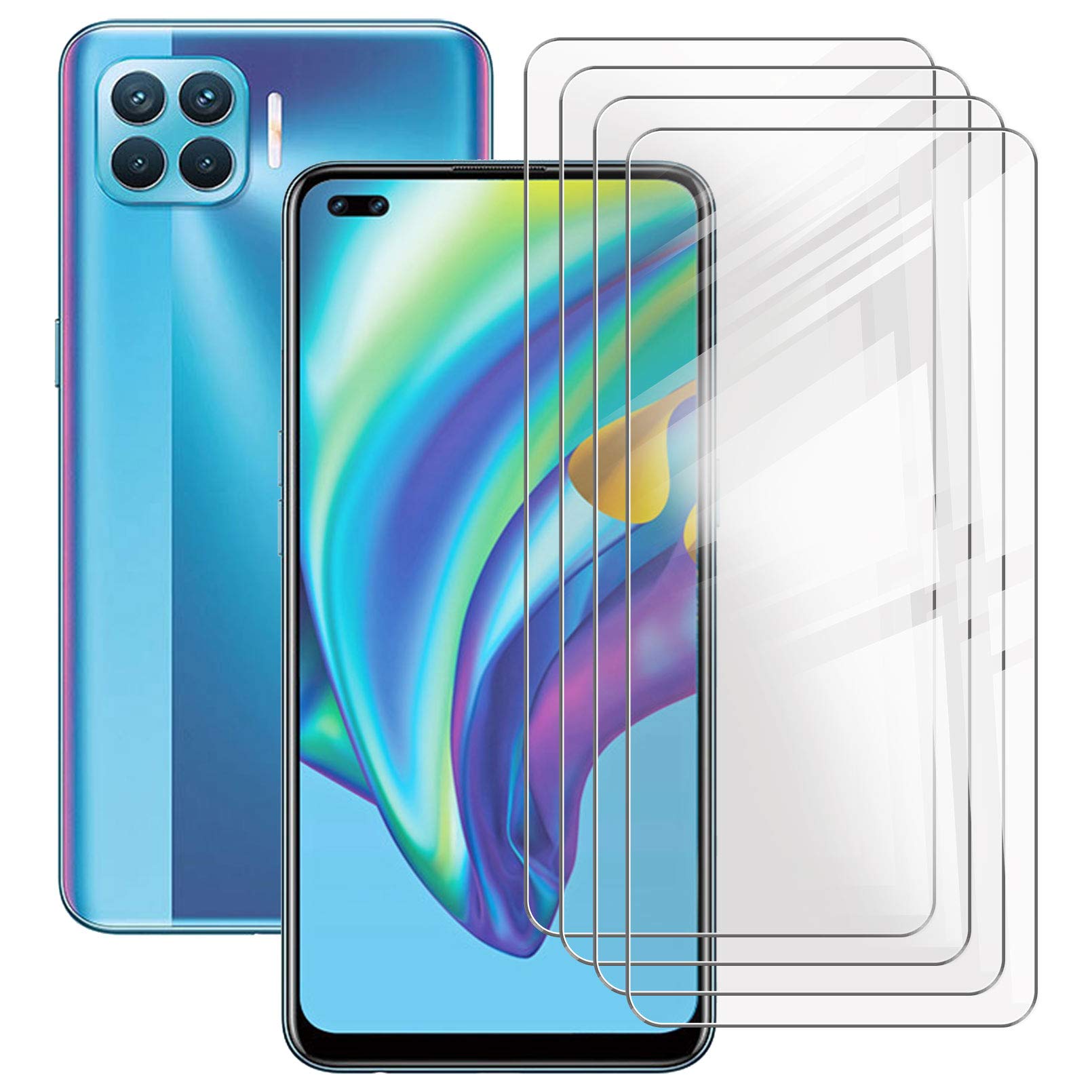 [4-Pack] HHUAN 9H Hardness Anti-Scratch Tempered Glass Screen Protector for Oppo A93 (6.43