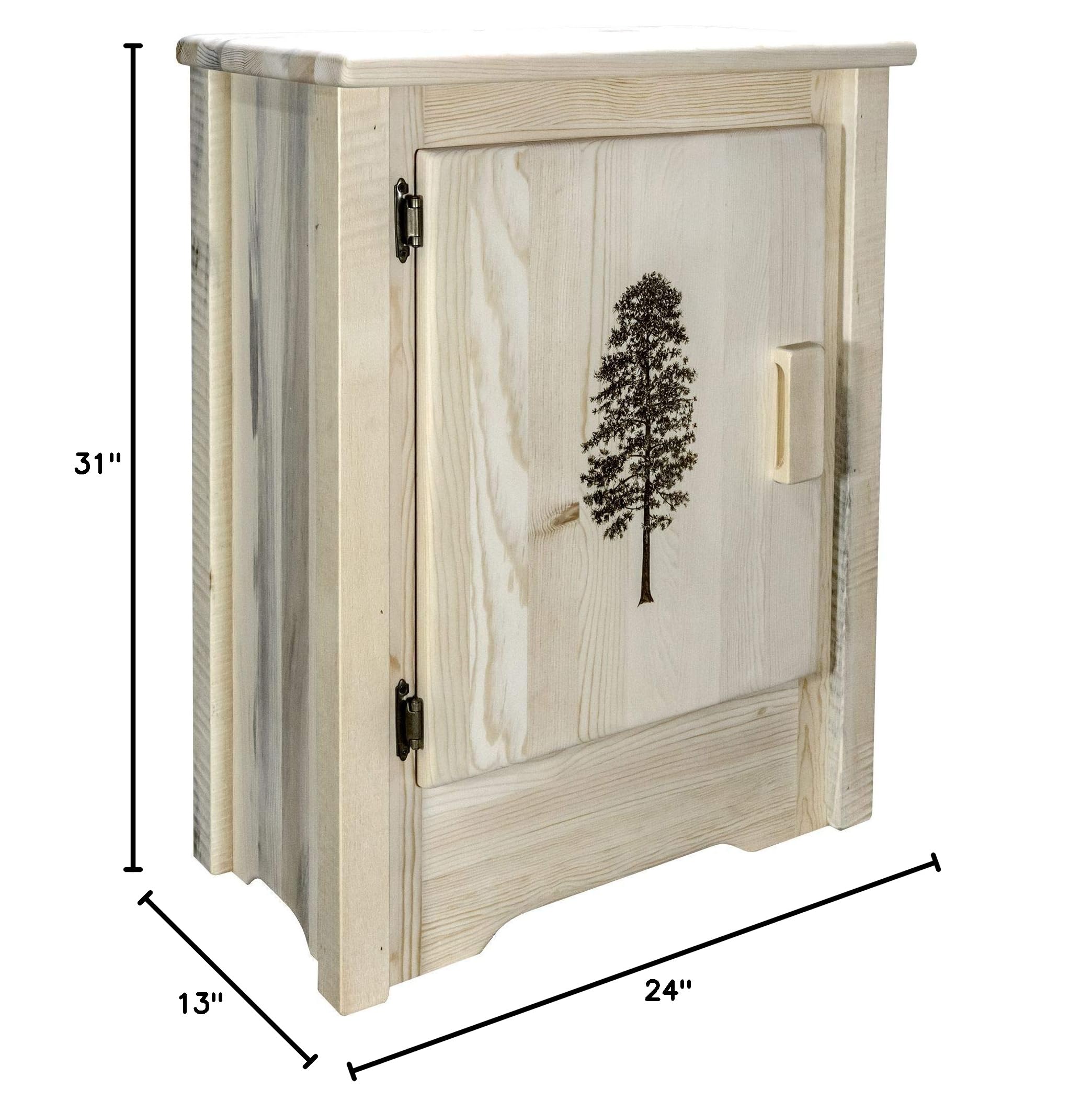 Montana Woodworks Homestead Collection Accent Cabinet - Handcrafted Pine Wood with Laser Engraved Design, Left-Hinged Door, Unfinished DIY Furniture for Rustic Home Decor, Living Room, Bedroom or Entryway Storage