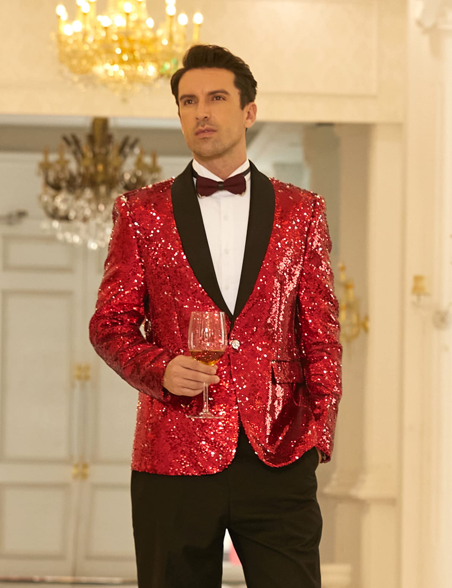 COOFANDY Men's Sparkling Sequin Blazer Jacket - One Button Tuxedo Suit for Prom, Dinner Party & Special Occasions | Elegant Formal Wear for Weddings, Night Out & Holiday Events