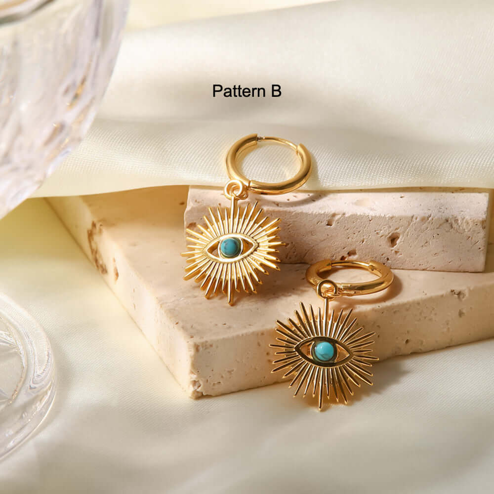 Evil Eye Fan Shaped Huggie Hoop Earrings for Women - Gold & Silver Boho Dangle Earrings | Perfect for Everyday Wear, Parties & Gifts | JDE061