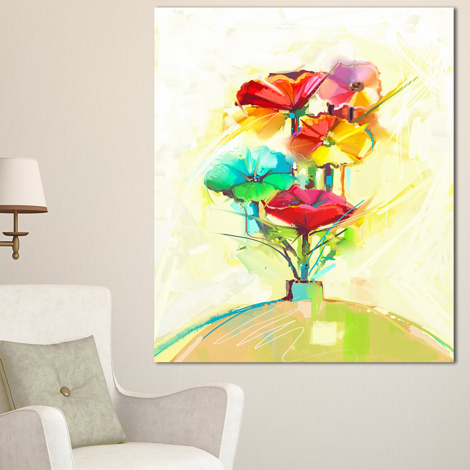 Designart Spring Flowers Bouquet in Vase Wall Art Canvas Print - 12x20 Inches Yellow Floral Painting - Perfect for Living Room, Bedroom & Office Decor