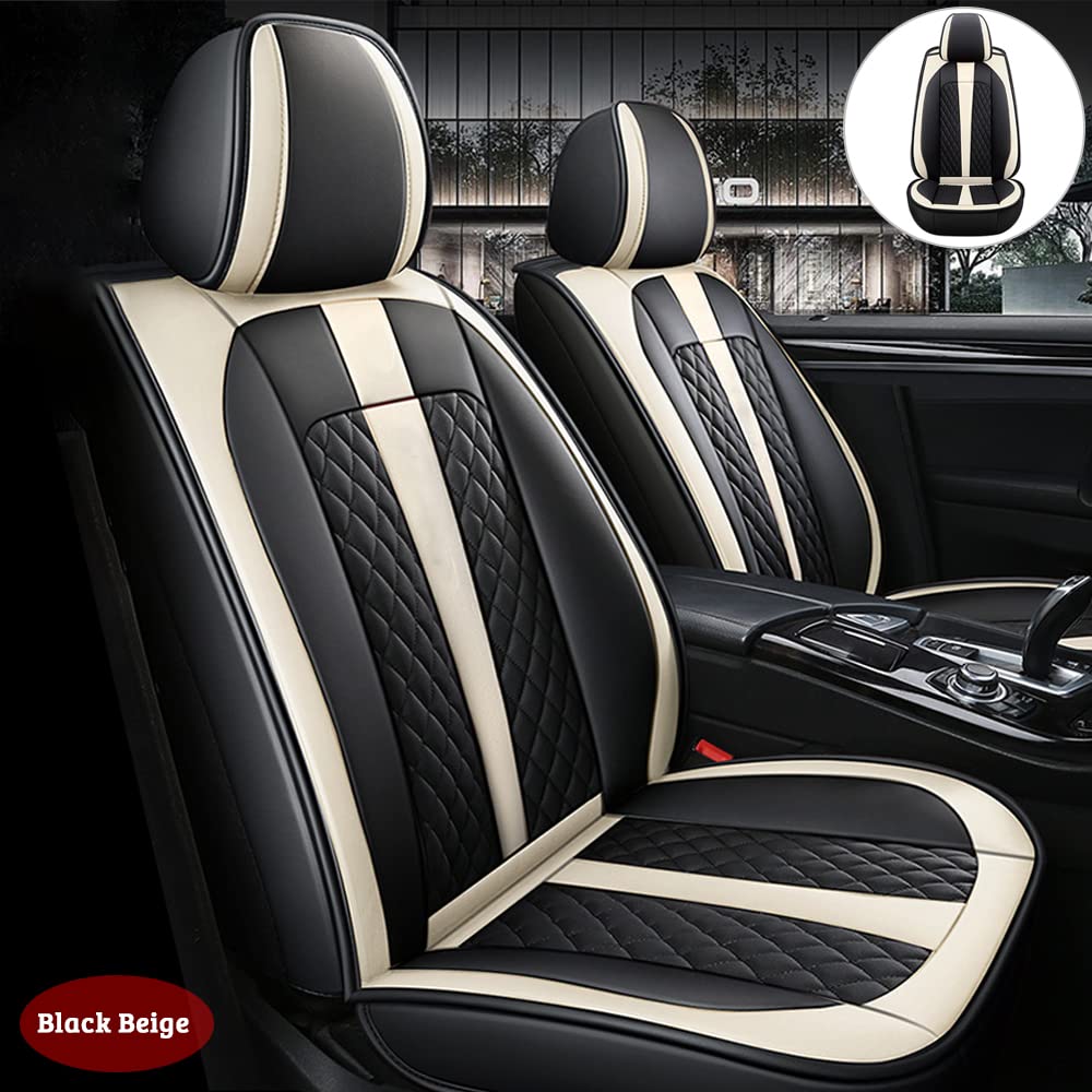 Premium 2-Seat PU Leatherette Car Seat Covers for Lincoln MKC MKS MKX MKZ - Airbag Compatible, Black/Beige - Durable Protection & Comfort for Daily Commute & Road Trips